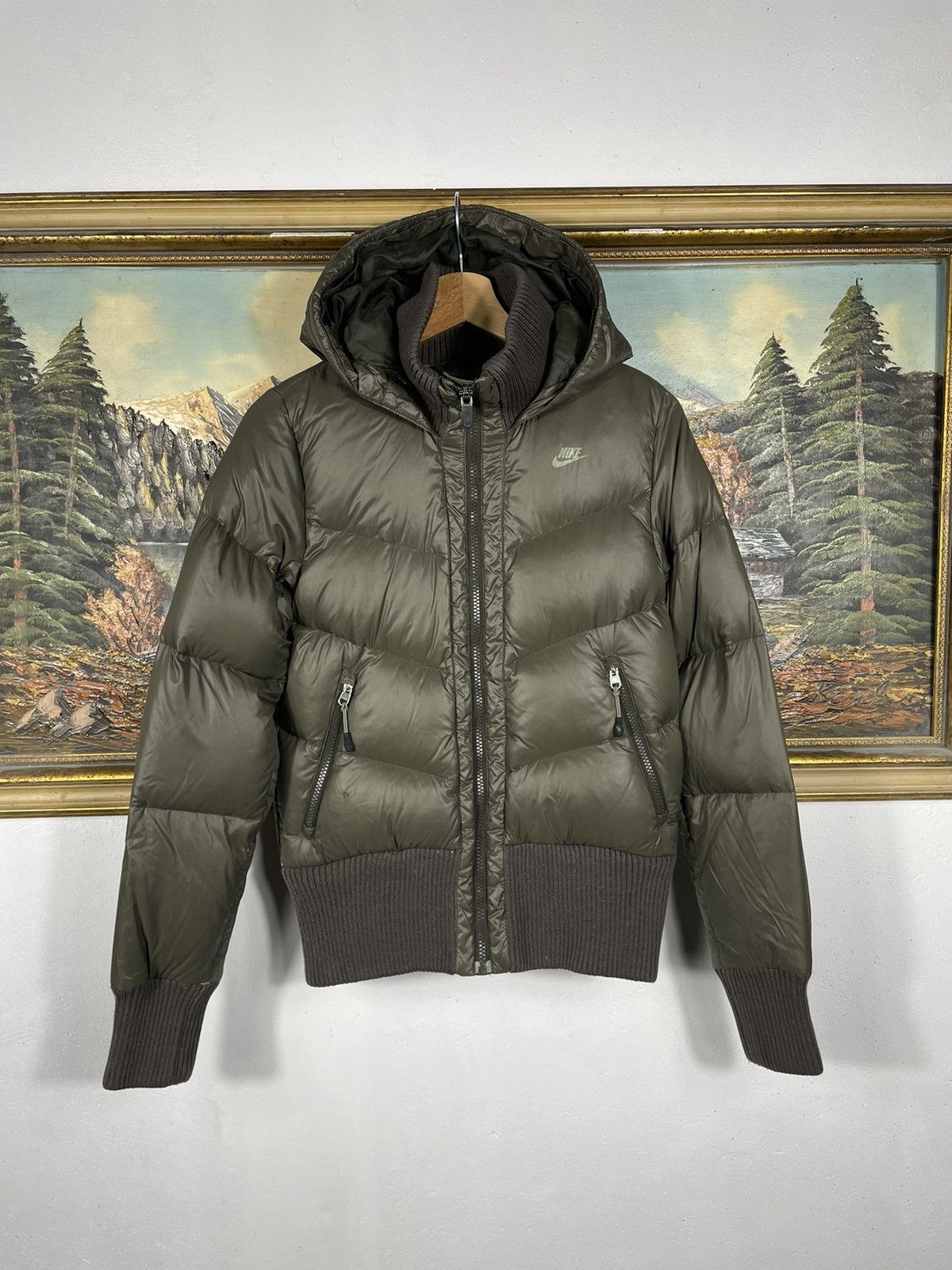 Nike × Vintage Nike Small Swoosh Zip Hoodie Jacket Khaki Y2k 00s Retro Size XS / US 0-2 / IT 36-38 - 1 Thumbnail