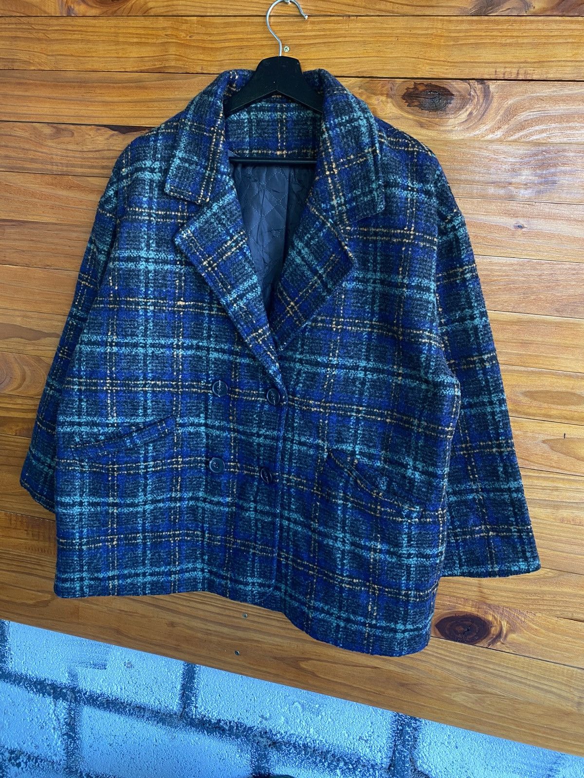 Japanese Brand Vintage 90s Plaid Double-Breasted Wool Coat by Like Lady Size L / US 10 / IT 46 - 4 Thumbnail