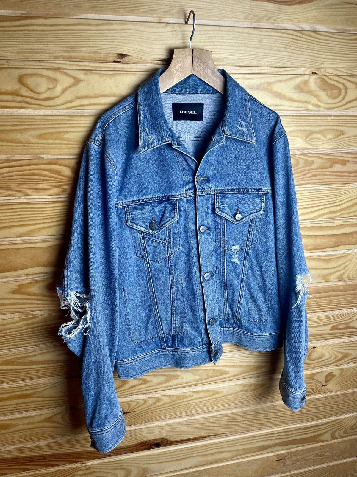 Diesel Diesel Mens Blue "D-Robyn" Distressed Denim Jacket Size US L / EU 52-54 / 3 - 1 Thumbnail