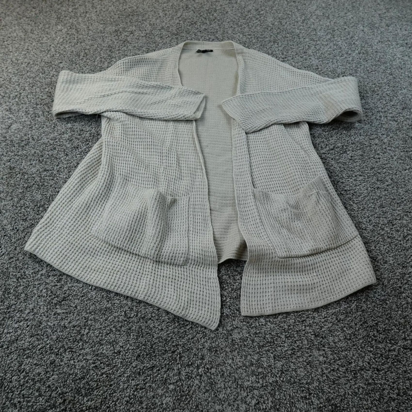 Eileen Fisher VINTAGE? No. Cardigan Womens XS White Waffle-Knit Open Front Pockets Eileen Fisher Sweater Size XS / US 0-2 / IT 36-38 - 2 Thumbnail