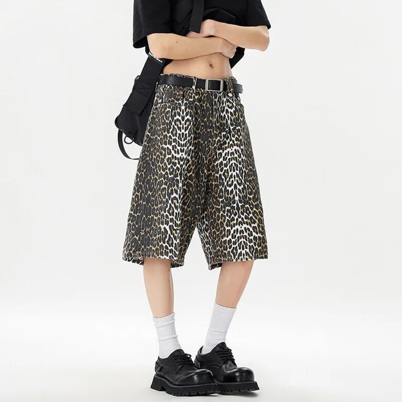Other Leopard Print Denim Shorts Men Loose Washed Fit Size US 34 / EU 50 - 3 Thumbnail