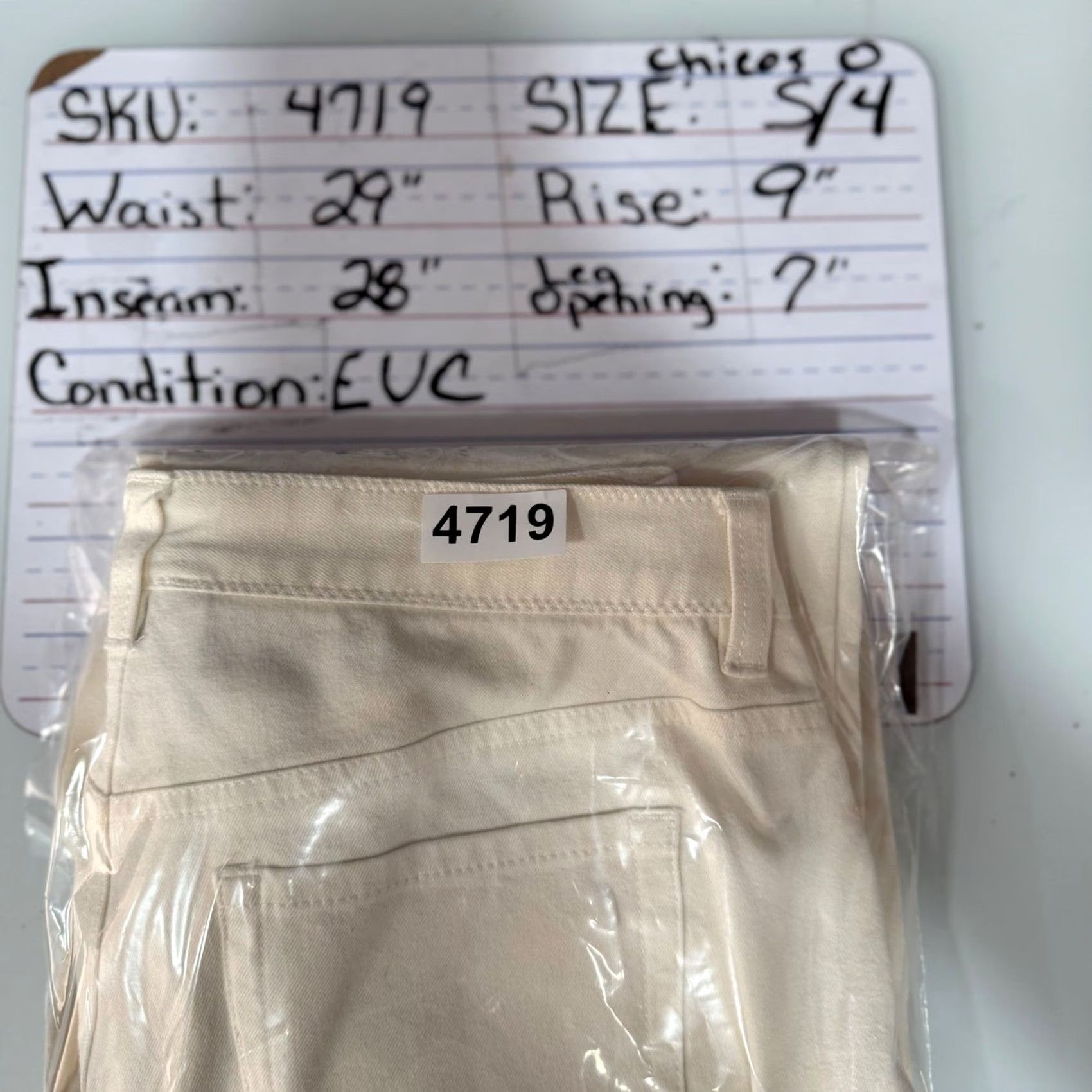 Vintage Chico's Pants Straight Leg Ivory 4 Chino Flat Front Button Zip Stretch Twill 28 Inseam, 29 Waist Womens Size 27" / US 4 / IT 40 - 7 Thumbnail
