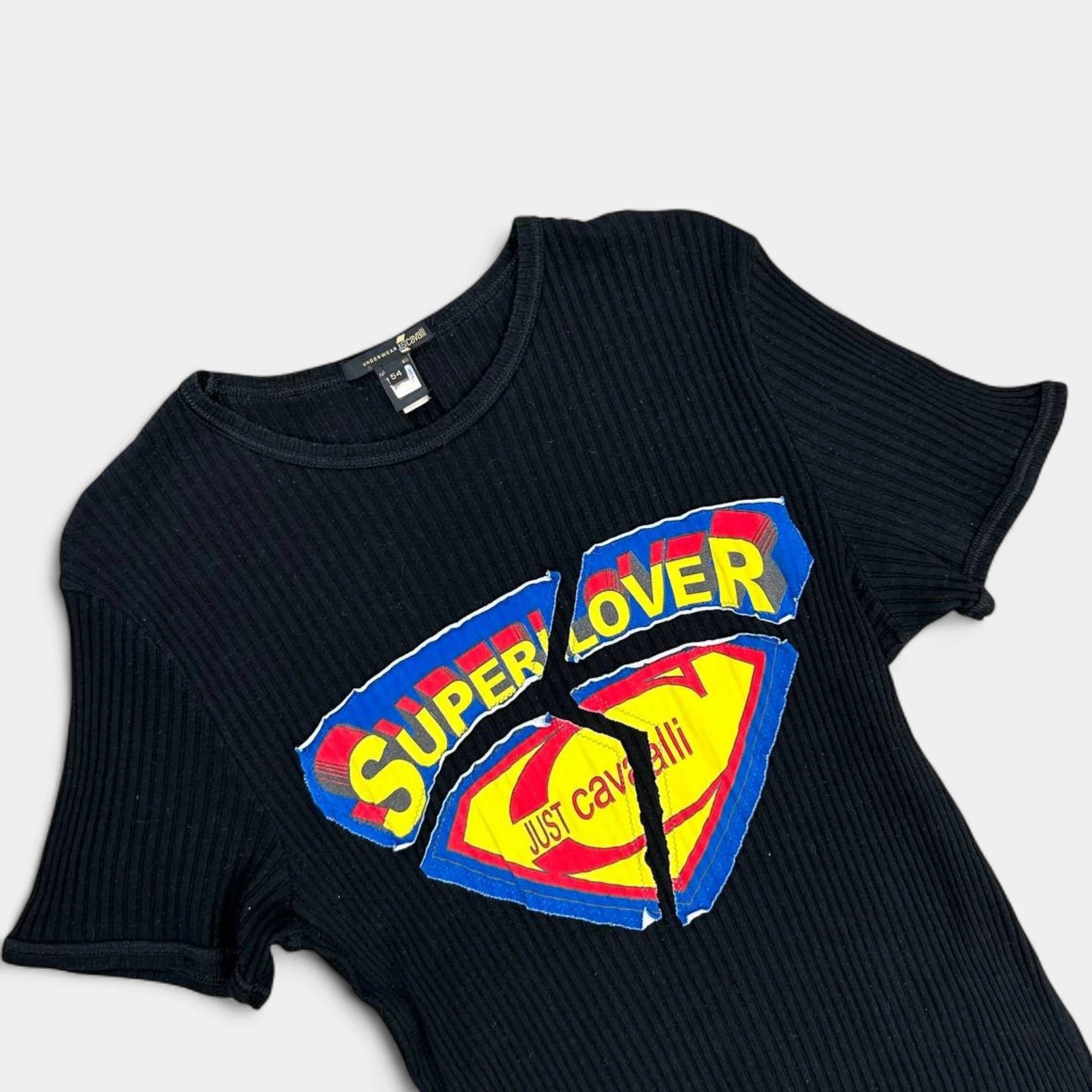 Just Cavalli Just Cavalli Superlover Black Ribbed T-Shirt Size US L / EU 52-54 / 3 - 2 Thumbnail