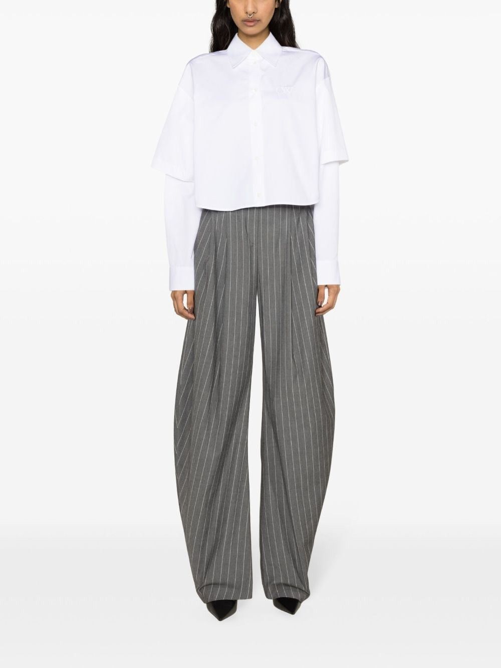 Off-White o1s22i1n0824 Embroidered Logo Shirt in White Size XS / US 0-2 / IT 36-38 - 4 Thumbnail
