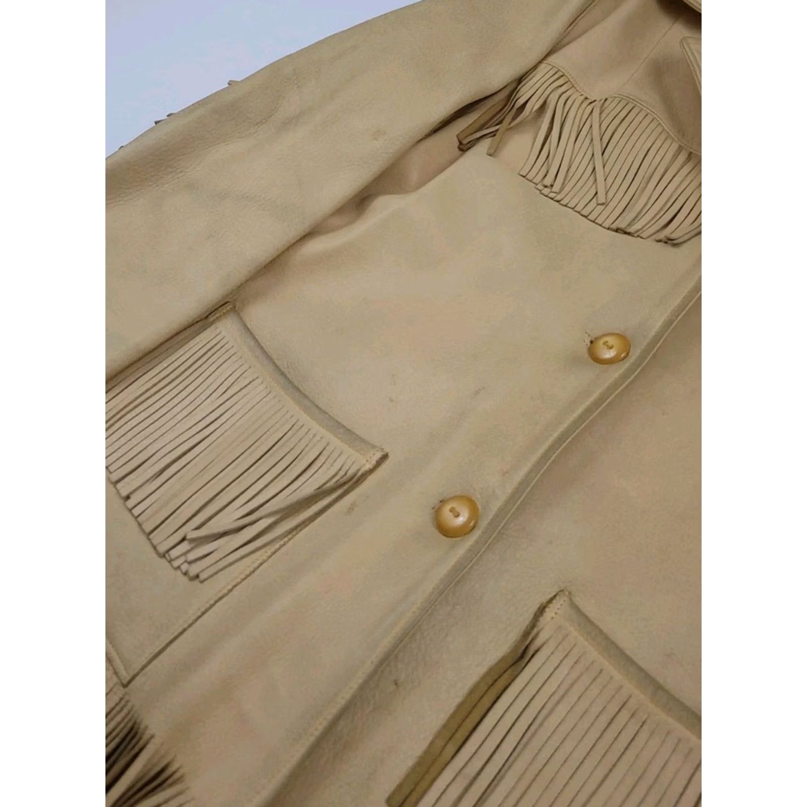 Skin Vintage 50s 60s Deer Skin Leather Fringe Jacket - Unique Western Ladies Size M / US 6-8 / IT 42-44 - 5 Thumbnail
