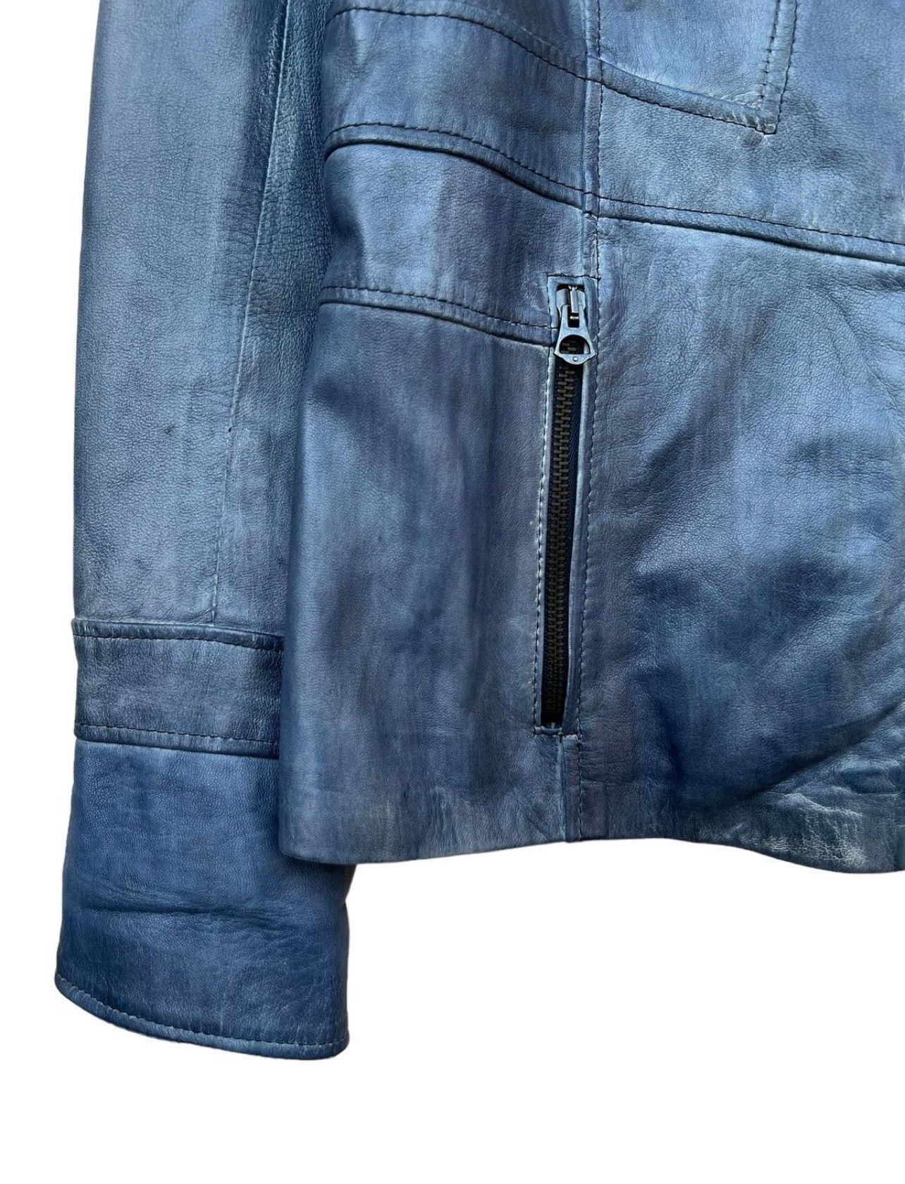 Japanese Brand Curge Italy Blue Sunfaded Biker Leather Jacket Size US S / EU 44-46 / 1 - 7 Thumbnail