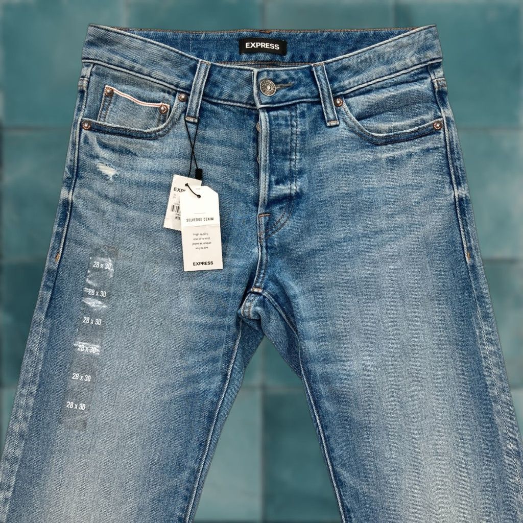 Express Express Jeans Mens 28x30 Slim Straight Denim Blue Stretch Button Fly Size US 28 / EU 44 - 1 Thumbnail