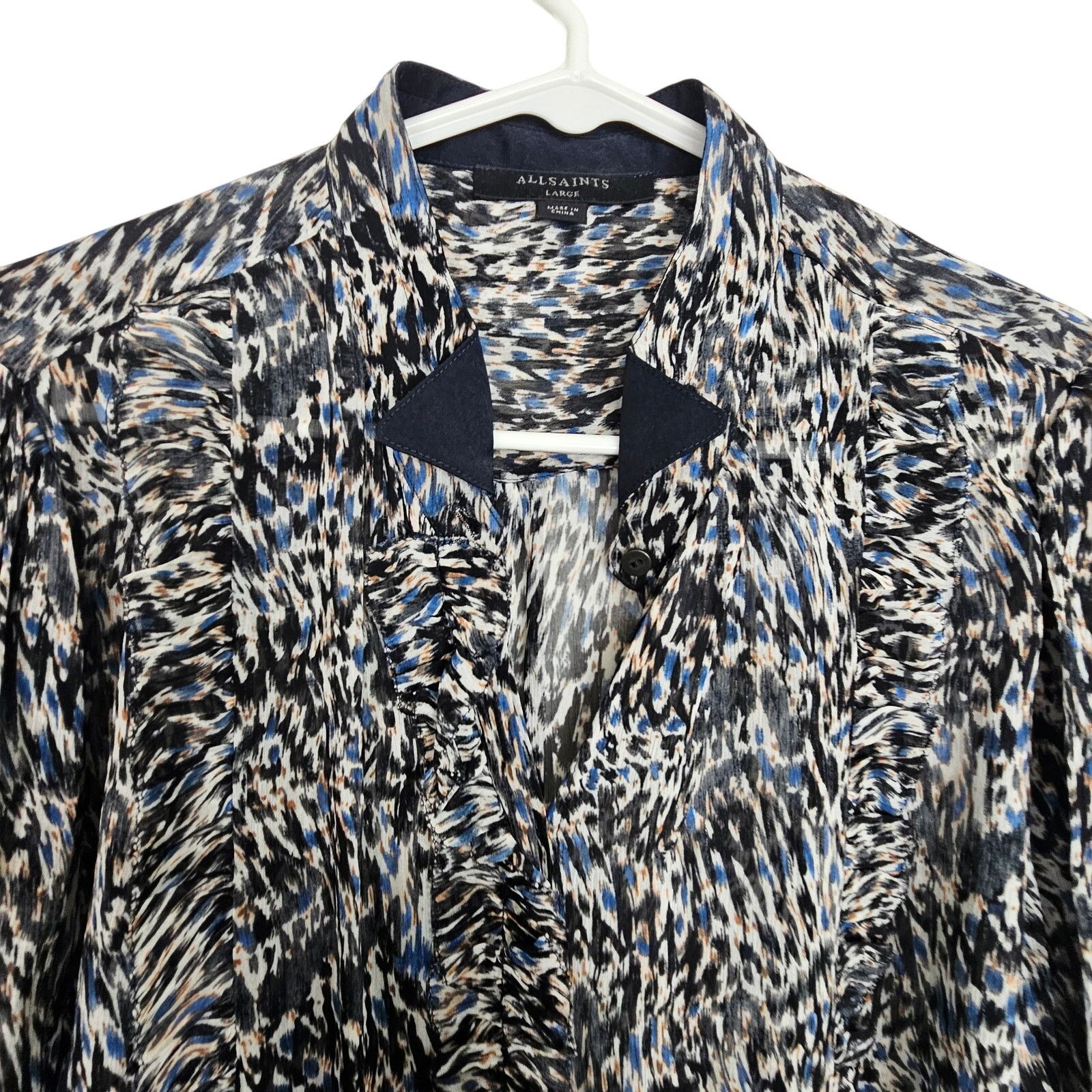 Allsaints AllSaints Blouse Black Button Front Long Sleeve Top Ruffle L Size L / US 10 / IT 46 - 2 Thumbnail