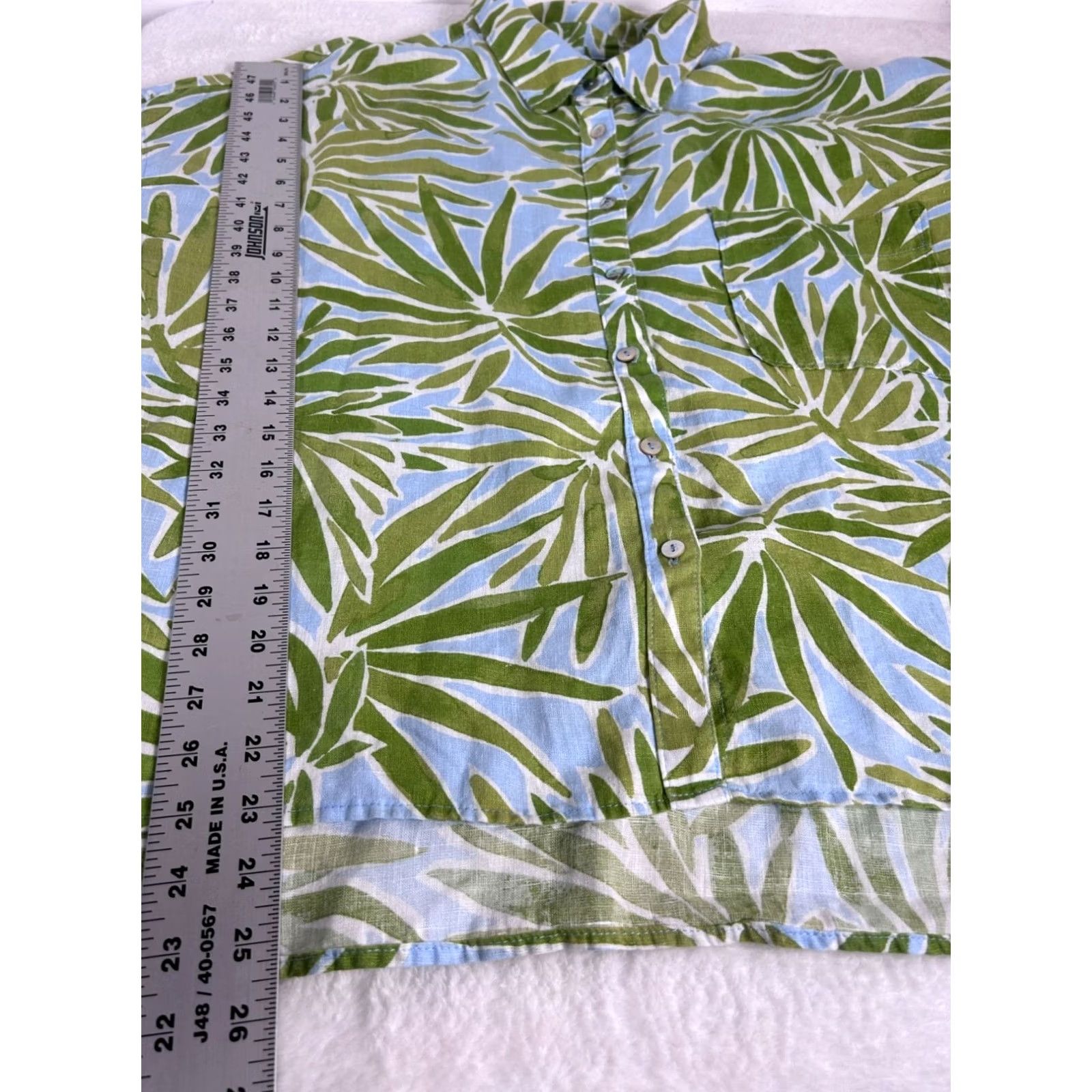 Vintage Sigrid Olsen Womens Button-Up Shirt 100% Linen Palm Leaf Long Sleeve Green Blue Size XXL / US 16-18 / IT 52-54 - 5 Thumbnail