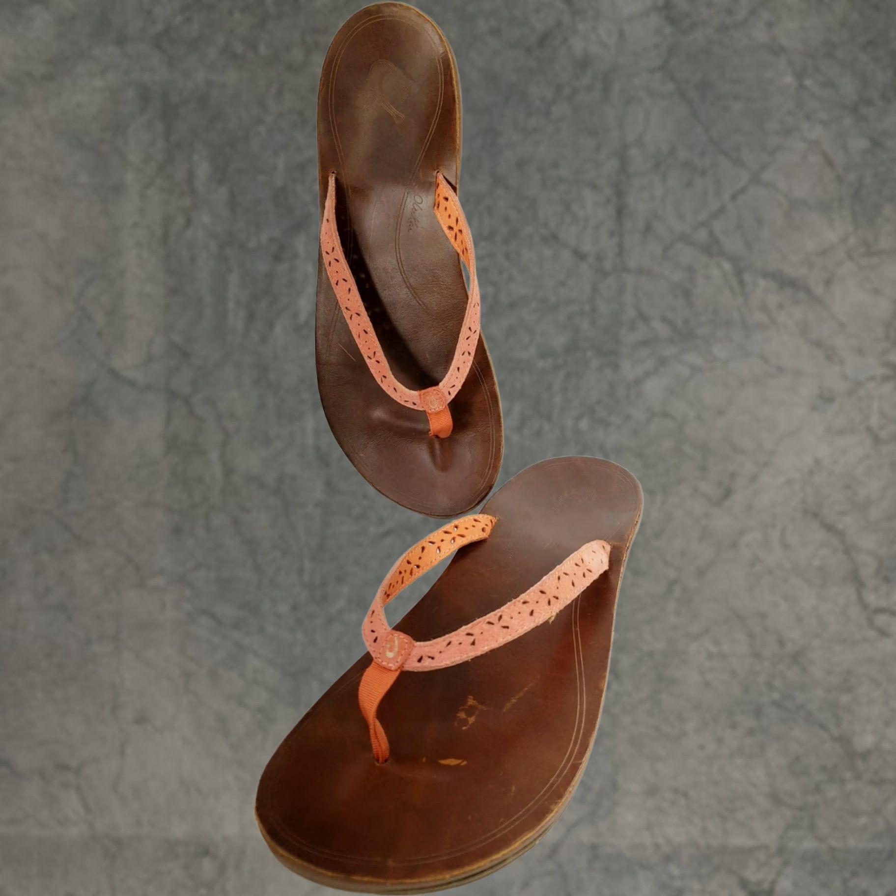 Olukai OluKai Puka Flip Flops Sandals Womens Size 9 Coral Perforated Straps Leather Slip On Flat Satin? Size US 9 / IT 39 - 1 Thumbnail
