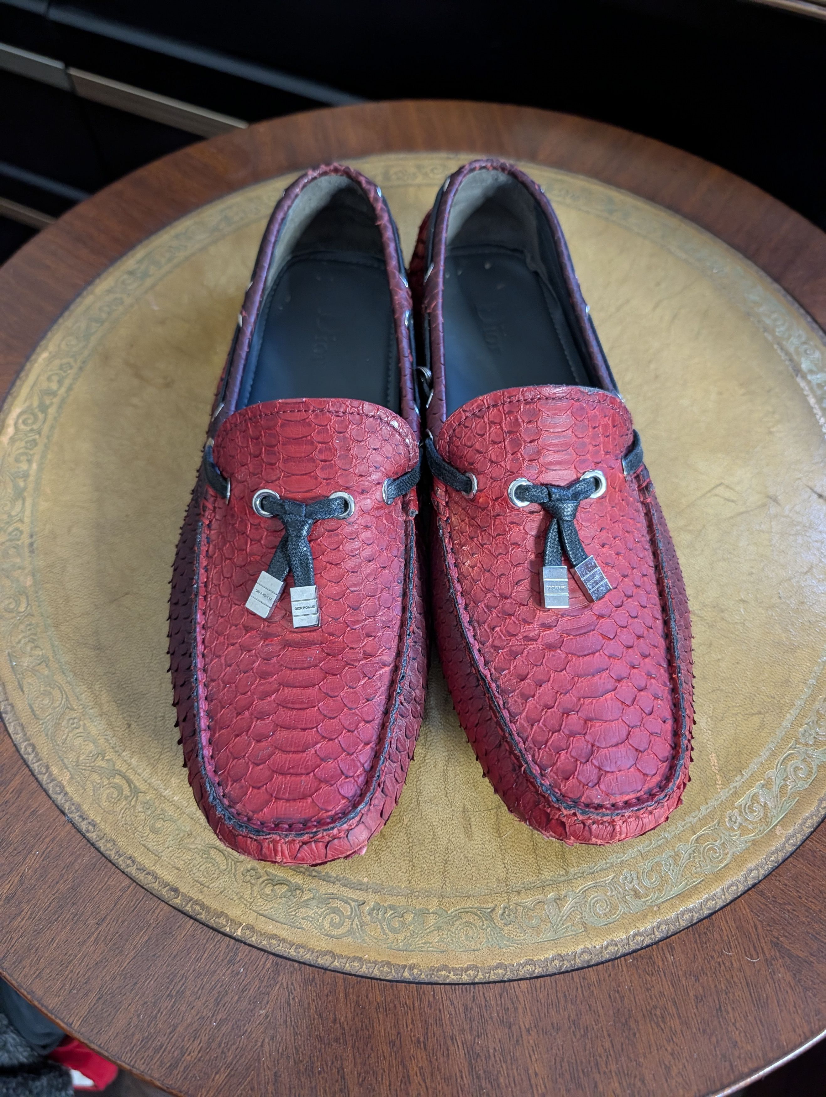 Dior KVA Genuine Python Snakeskin Red Driving Loafers 41 Size US 8 / EU 41 - 4 Thumbnail