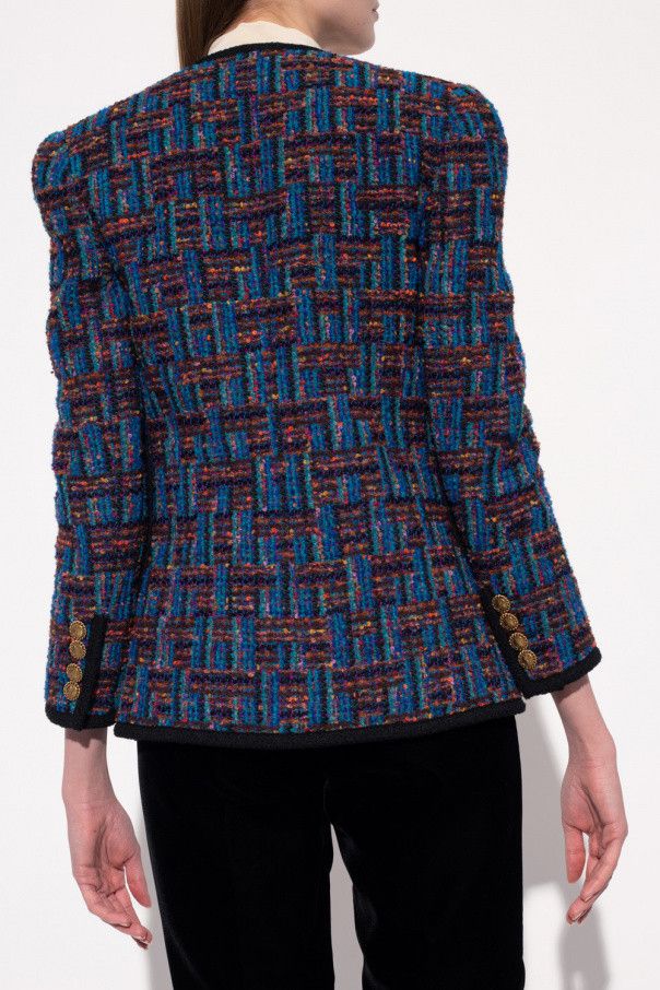 Saint Laurent Paris o1s1wg111224 Blended Tweed Cropped Button Jacket Multicolor Size S / US 4 / IT 40 - 5 Thumbnail