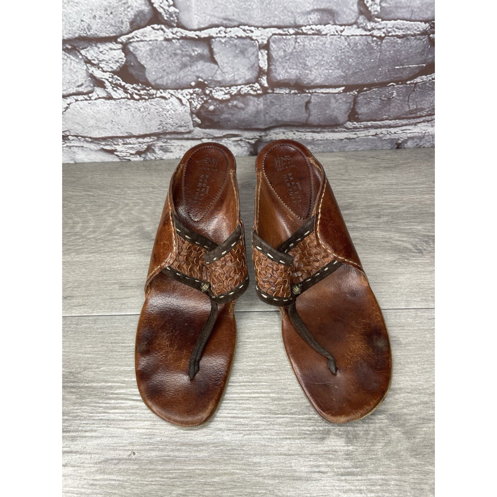Barneys New York Henry Beguelin for Barneys New York Brown Leather Thong Heel Size US 6.5 / IT 36.5 - 3 Thumbnail