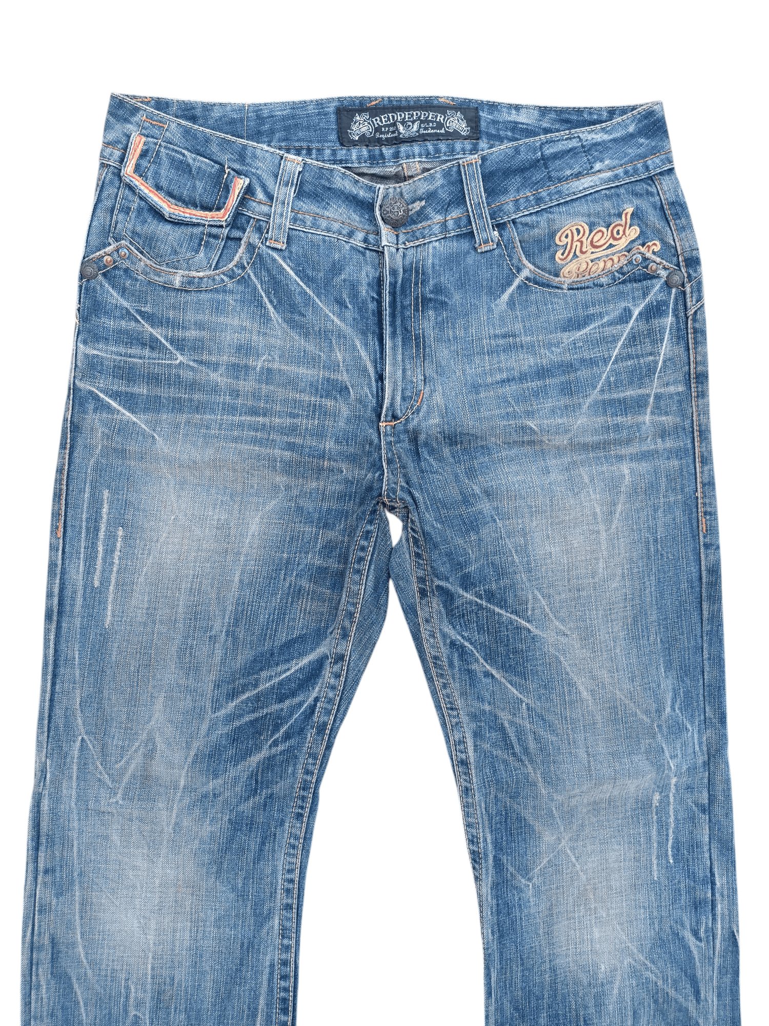 Japanese Brand FLARED Red Pepper Whiskers Low Rise Boot Cut Size US 35 - 20 Thumbnail