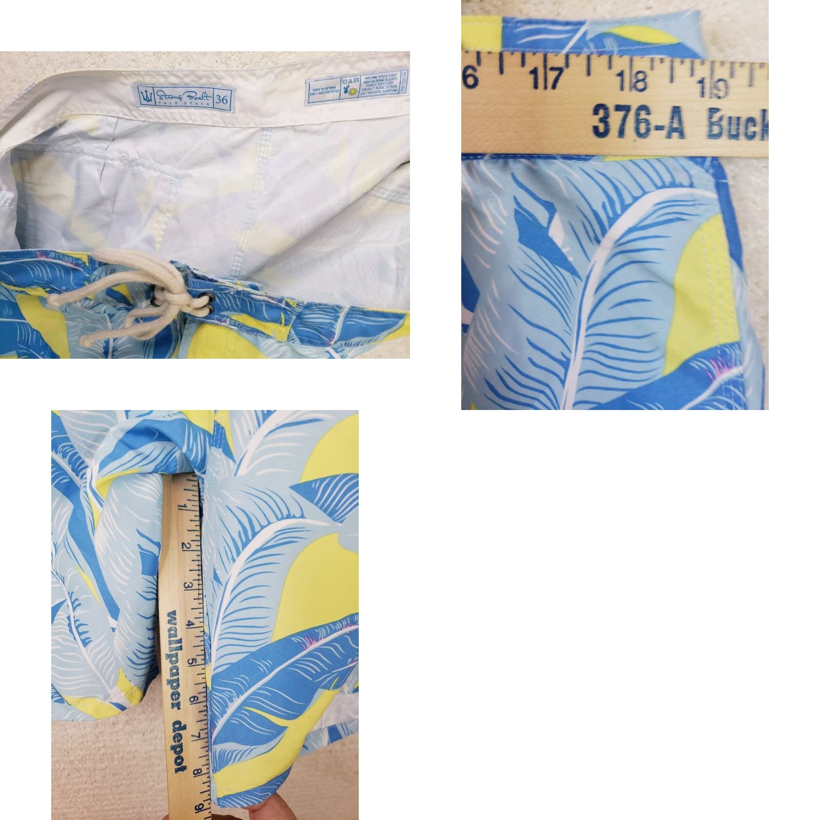 Vintage Strong Boalt Board Shorts Men’s 34 Blue Yellow Foilage Trunks Beach Vacation Surfing 100% Polyester Size US 34 / EU 50 - 10 Thumbnail