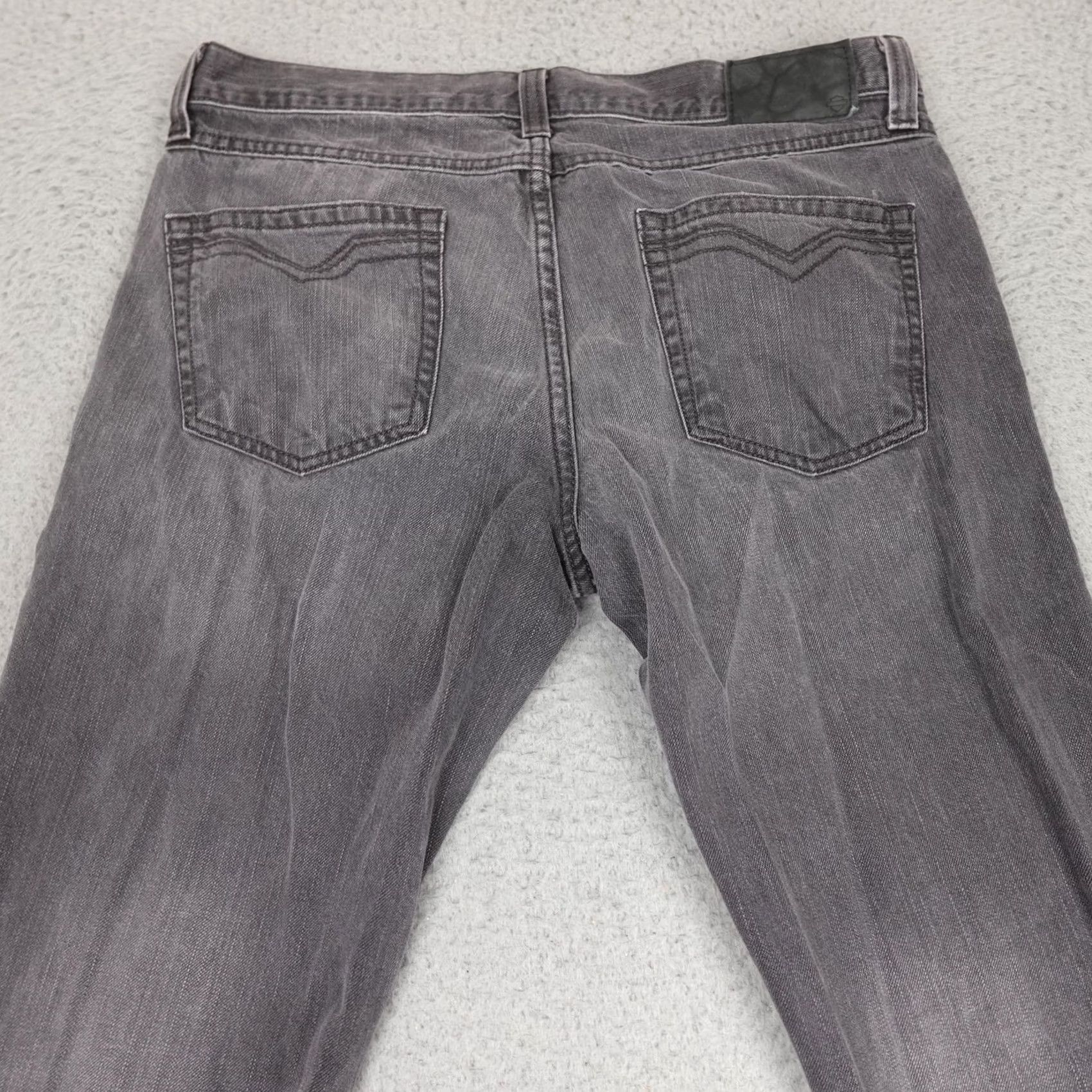 Harley Davidson Harley-Davidson Jeans Mens Black Denim Straight Leg Faded Distressed Pants 34x31 Logo Biker Motorcycle Size US 34 / EU 50 - 6 Thumbnail