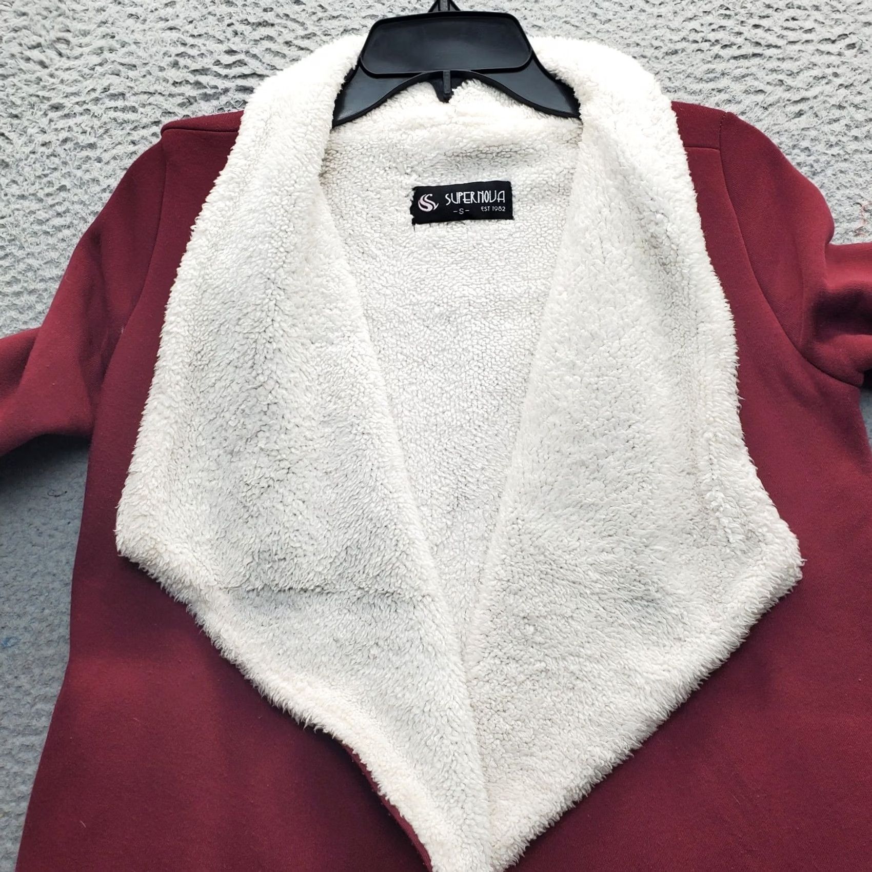Vintage Supernova Cardigan Womens S Burgundy Sherpa Lined Shawl Collar Open Front Size S / US 4 / IT 40 - 6 Thumbnail
