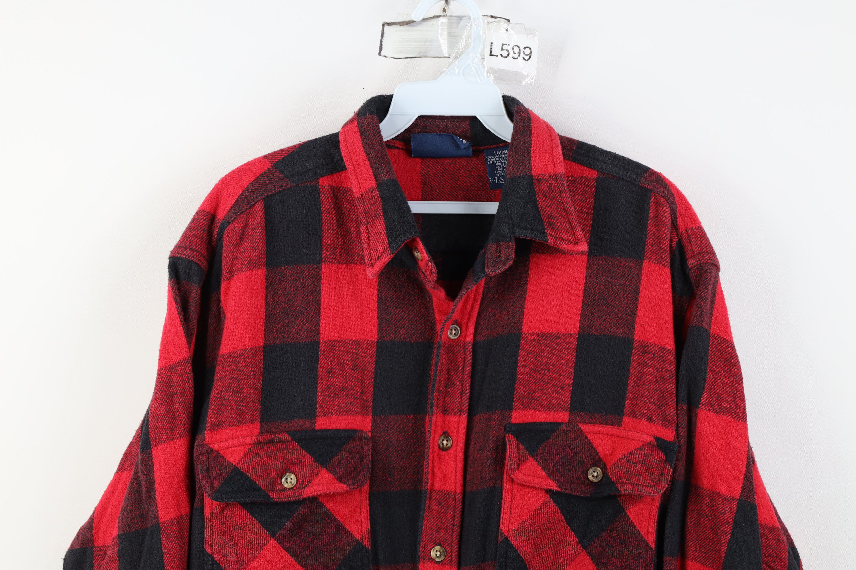 Vintage Vintage 90s Streetwear Heavyweight Button Shirt Red Plaid Size US L / EU 52-54 / 3 - 2 Thumbnail