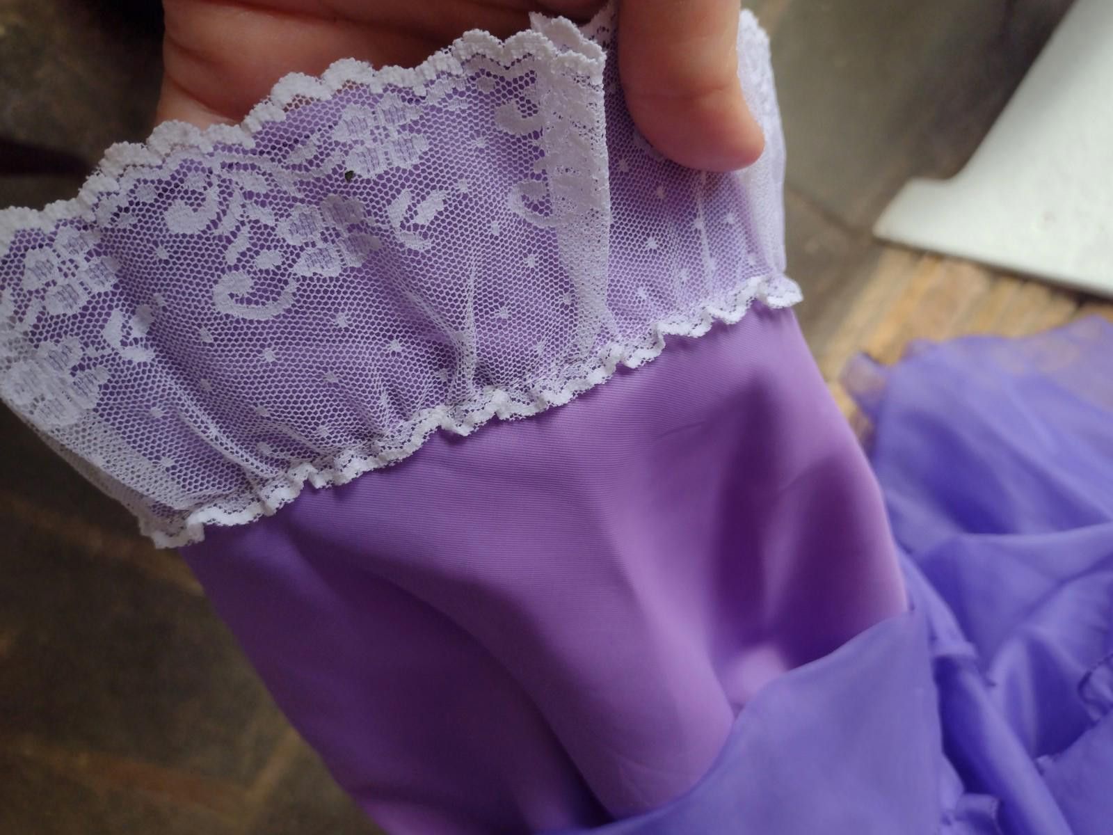 The Unbranded Brand 70s Purple Chiffon Prairie Gown Lace Ruffles Satin Lining S Size S / US 4 / IT 40 - 7 Thumbnail