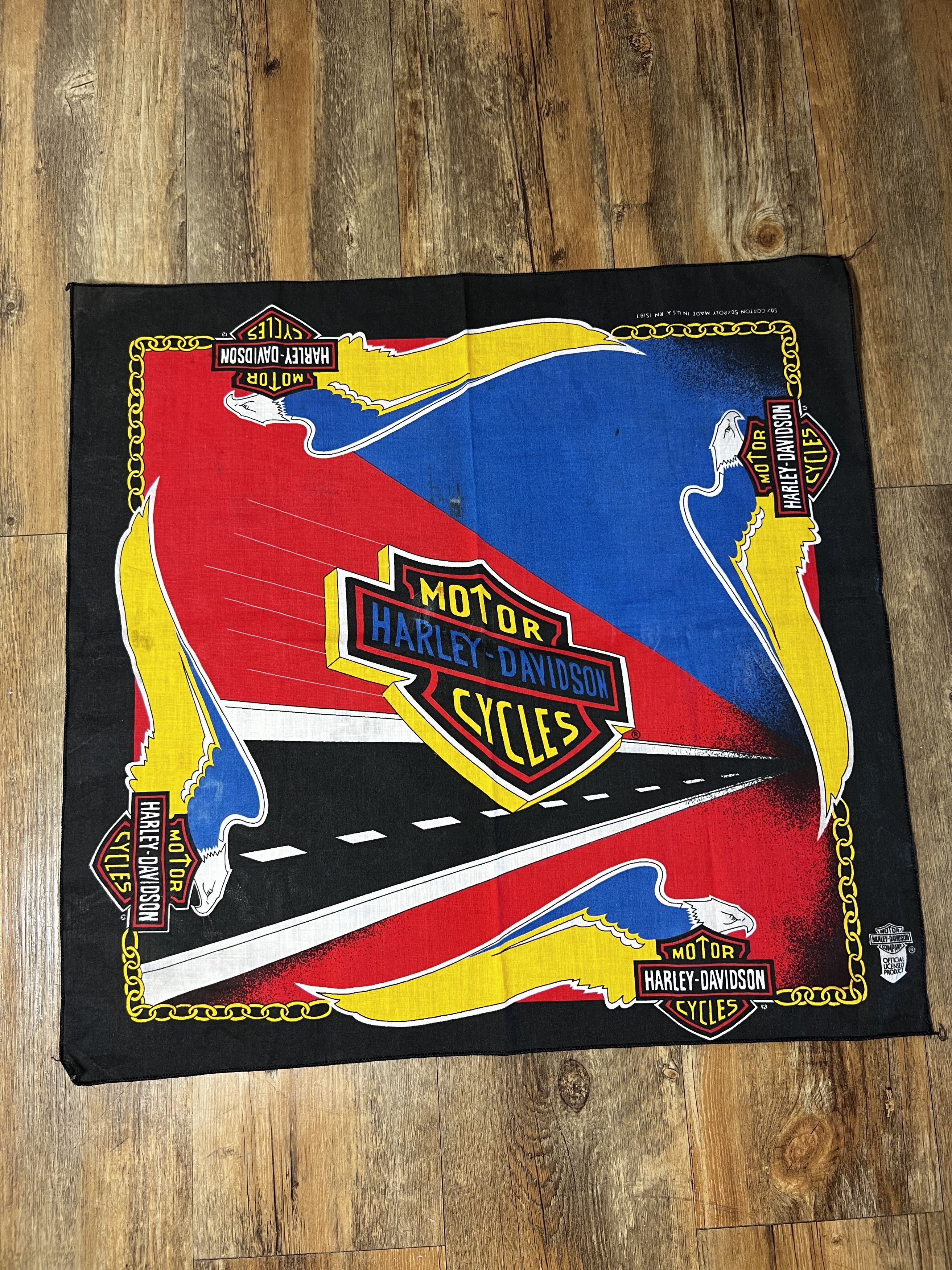 Harley Davidson × Vintage Vintage 1980's Harley Davidson USA Road Eagle Logo Bandana Size ONE SIZE - 1 Thumbnail