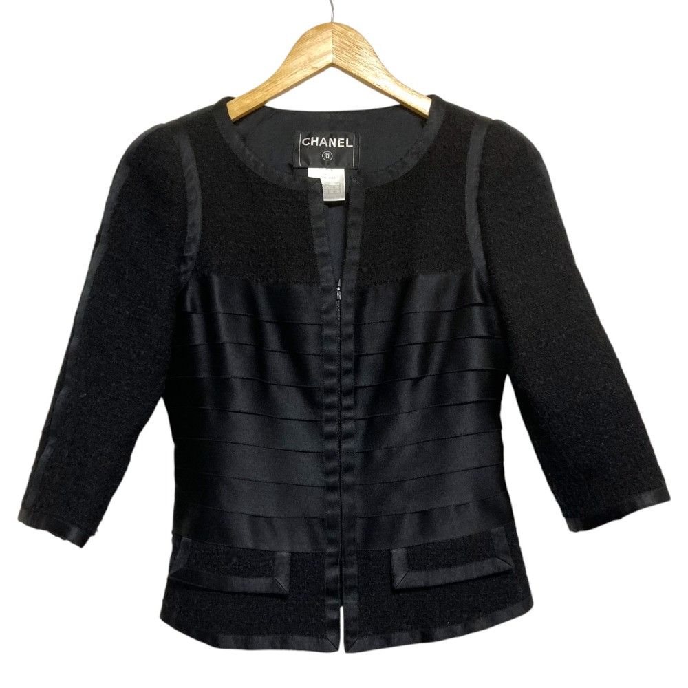 Chanel Chanel Chanel Tweed Zip Jacket Textile Outerwear P29429 DUTY FREE for USA Size ONE SIZE - 1 Thumbnail