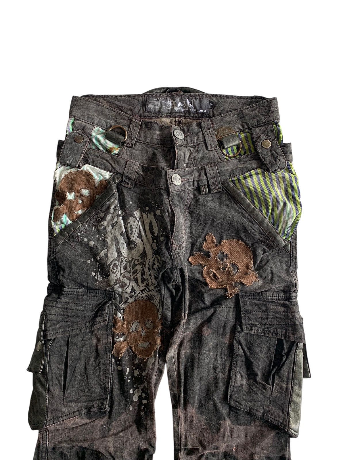 If Six Was Nine FLARE RAIN DOUBLE WAIST PUNK SKULL CUSTOM DISTRESSED DENIM Size US 28 / EU 44 - 5 Thumbnail