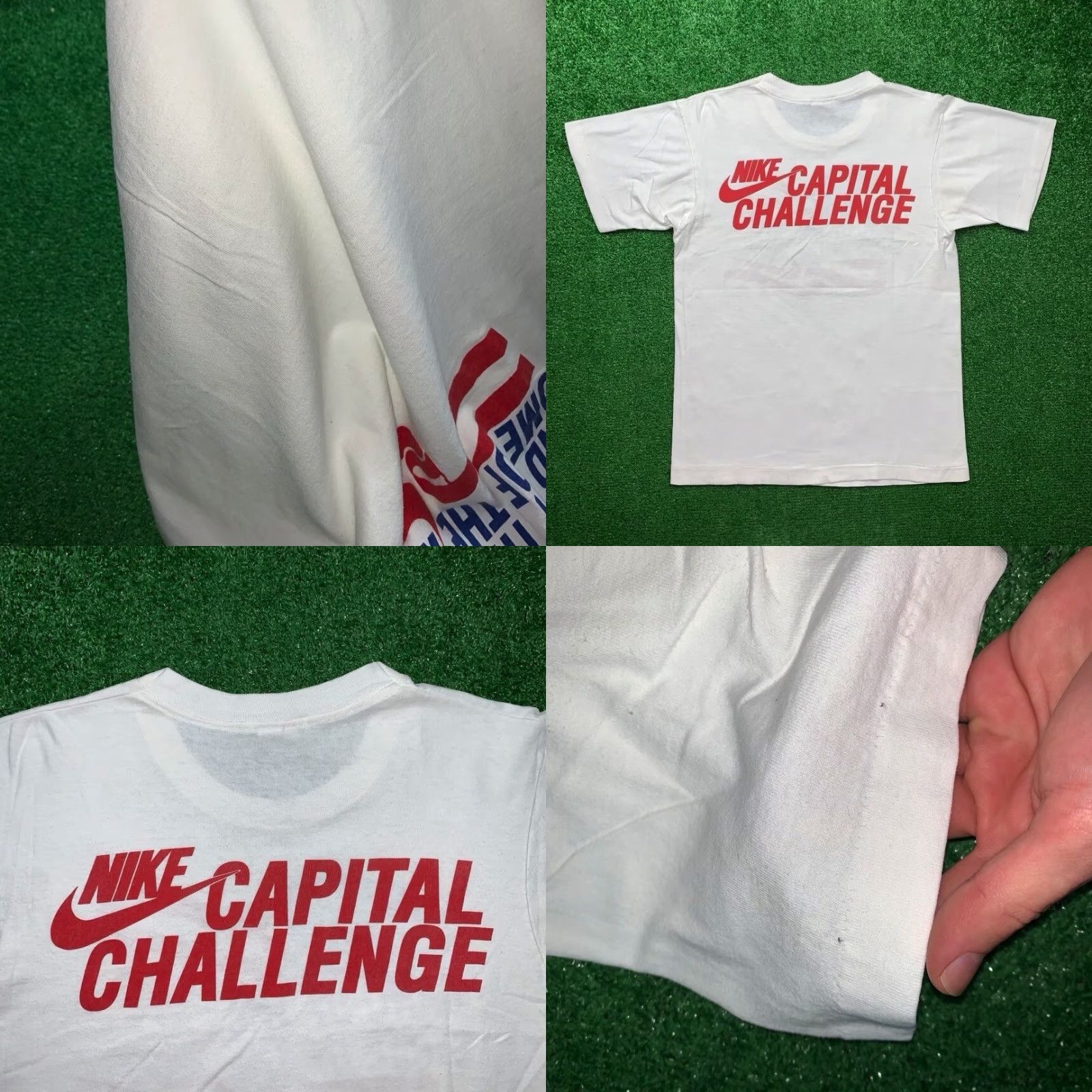 Nike VINTAGE Nike T-Shirt USA Flag Capital Challenge 90s Graphic Tee Men Medium White Unisex Crew Neck Short Sleeve USA 80s 70s 90s Sportswear/Beach Size US M / EU 48-50 / 2 - 8 Thumbnail