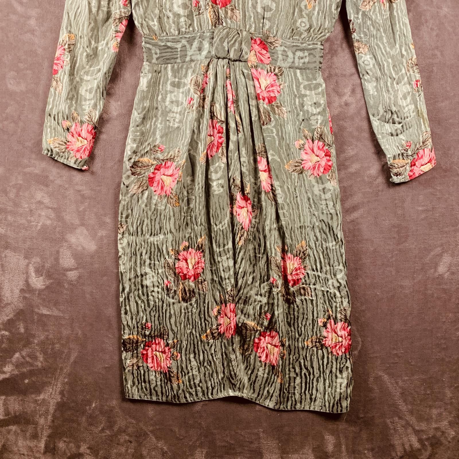 The Unbranded Brand Vintage 80s Womens LS Pleated Floral Silk Midi Dress (385) Size M / US 6-8 / IT 42-44 - 5 Thumbnail