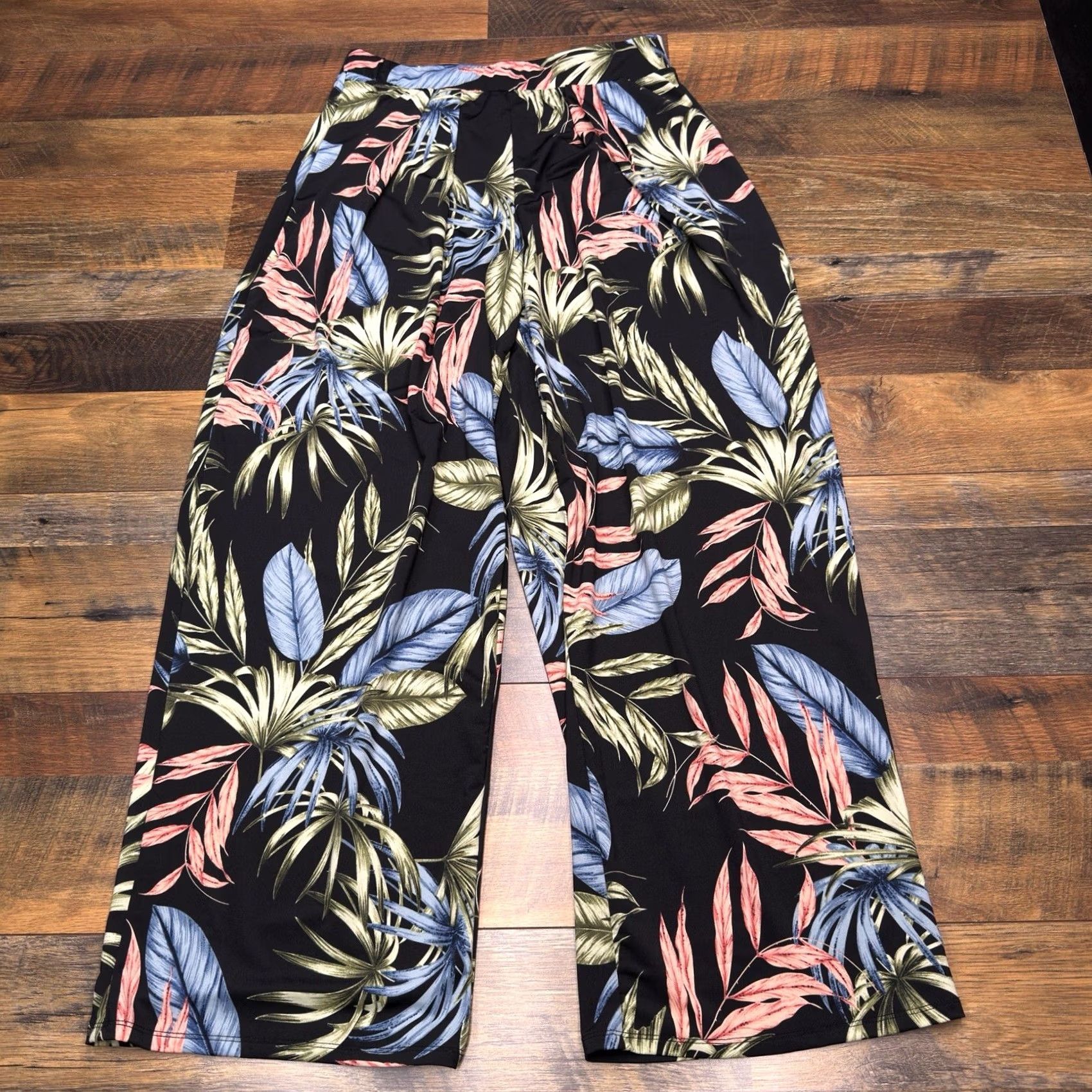 Vintage Philosophy Womens Wide Leg Pants Floral Black High Rise M Size 32" / US 10 / IT 46 - 2 Thumbnail