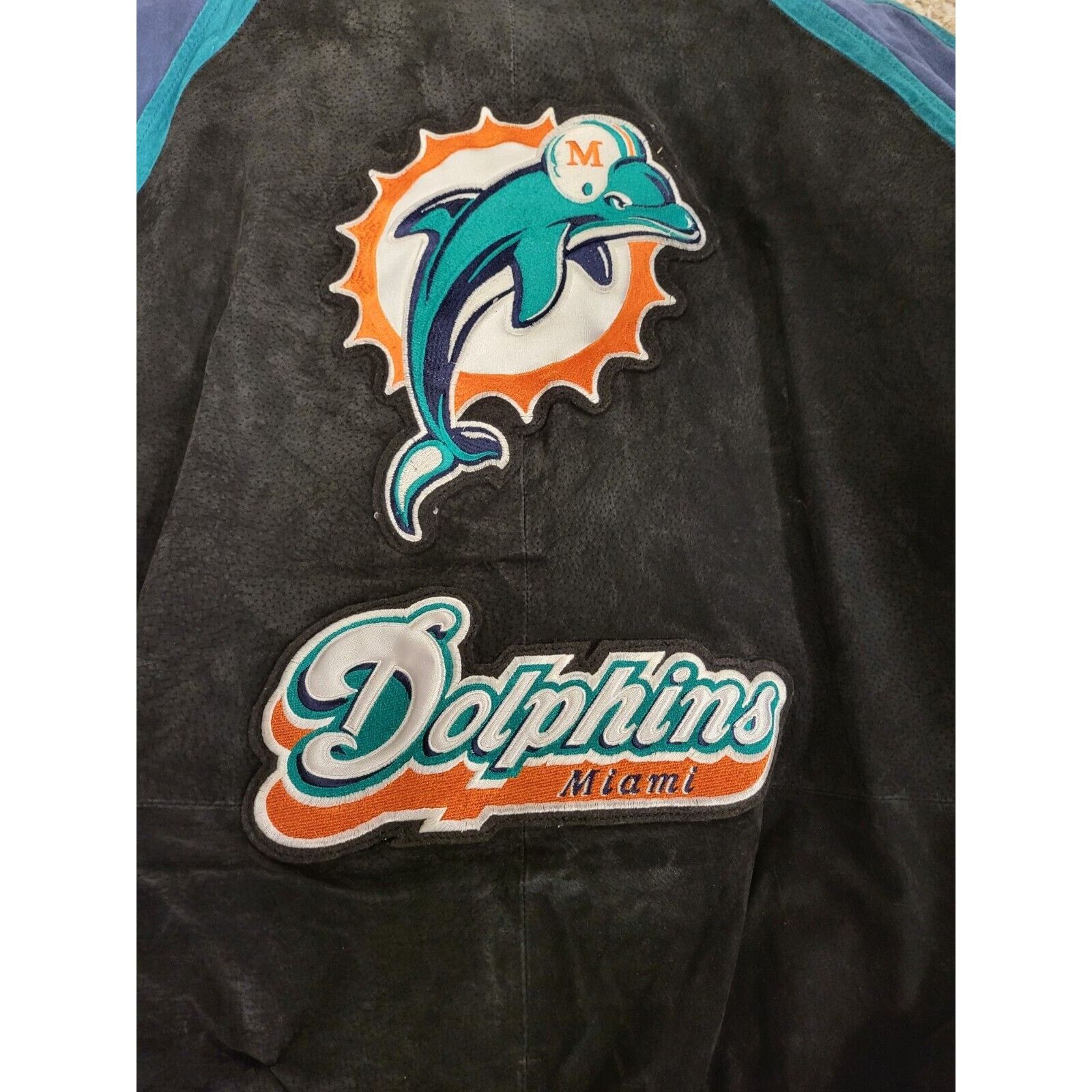 NFL Vintage Miami Dolphins NFL Suede Leather Bomber Jacket Size US L / EU 52-54 / 3 - 7 Thumbnail