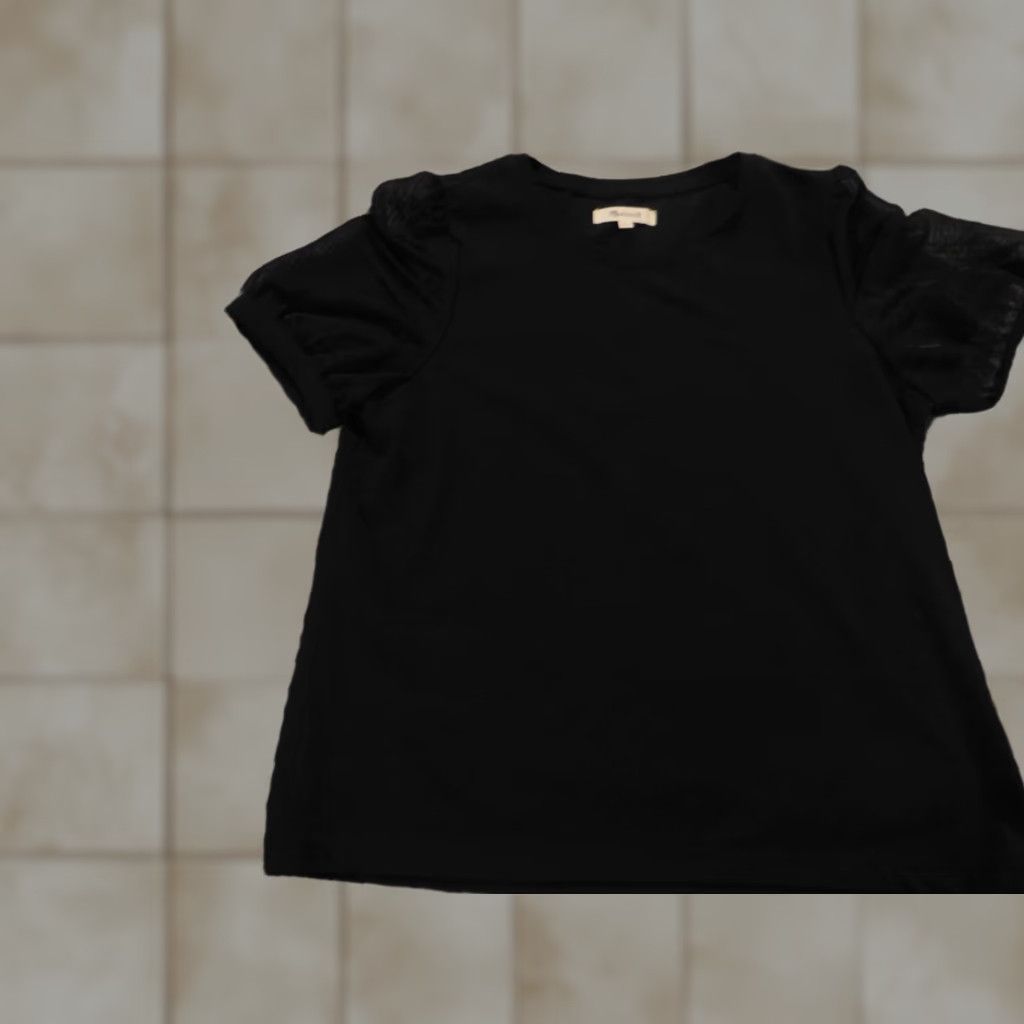 Madewell Madewell Blouse Small Black Crew Neck Pullover Top Stretch Casual Sleeve Cotton Polyester Rayon Ruffle Size S / US 4 / IT 40 - 1 Thumbnail