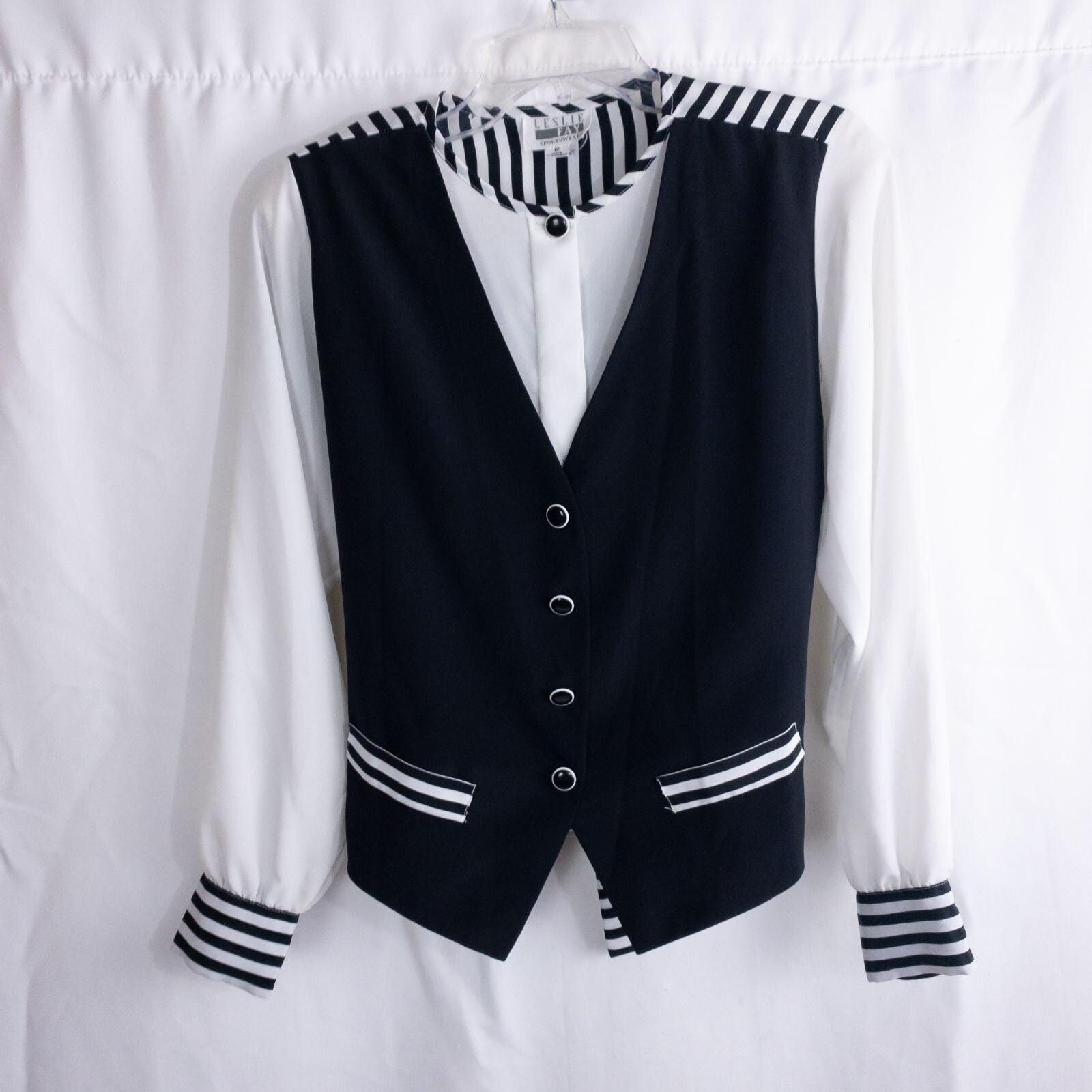 Other Leslie Fay Vintage White Striped Blouse Womens 12 Large Size XL / US 12-14 / IT 48-50 - 1 Thumbnail