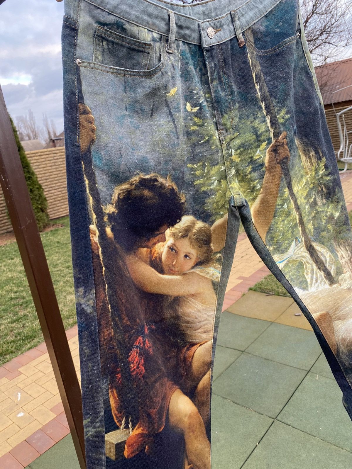 Vintage Romantic Painting Art Jeans, Vintage Style, Streetwear L Size US 34 / EU 50 - 5 Thumbnail