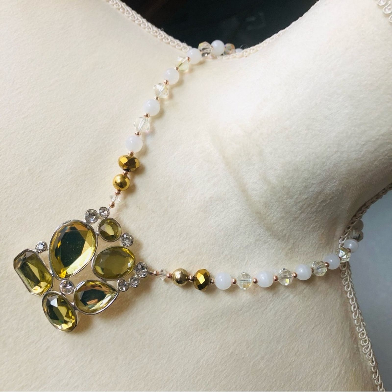 Handcrafted large saffron crystal quartz stone necklace
