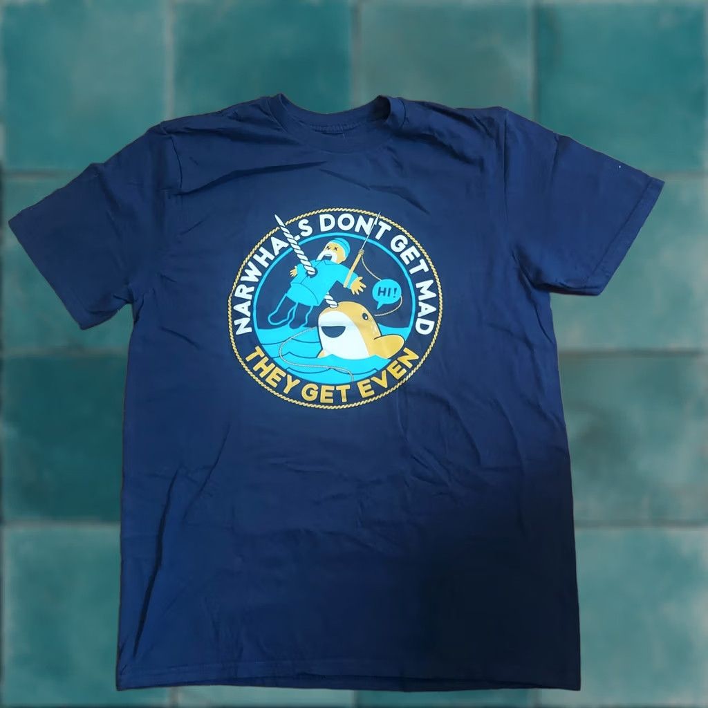 Vintage Snorg Tee Men's Blue Narwhales Don't Get Mad They Get Even Graphic T-Shirt Sz M Size US M / EU 48-50 / 2 - 1 Thumbnail