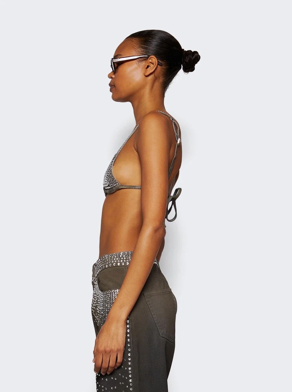 The Attico o1mle0426 Denim Bra Top in Gray Size ONE SIZE - 4 Thumbnail