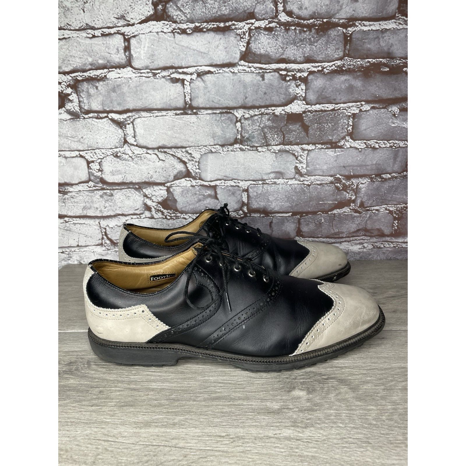 Footjoy Foot Joy Icon Black Leather Wingtip Ivory Vintage Golf Shoes Size US 12.5 / EU 45-46 - 14 Thumbnail