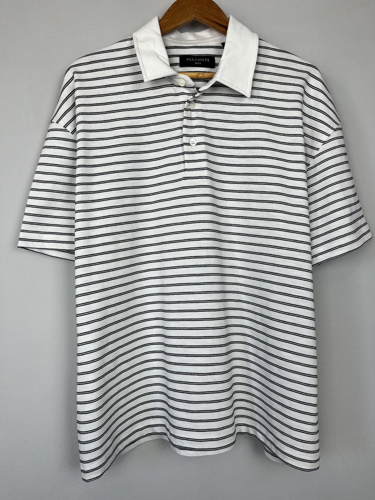 Allsaints AllSaints Ave Short Sleeve Polo Shirt in White Stripe Size US S / EU 44-46 / 1 - 6 Thumbnail