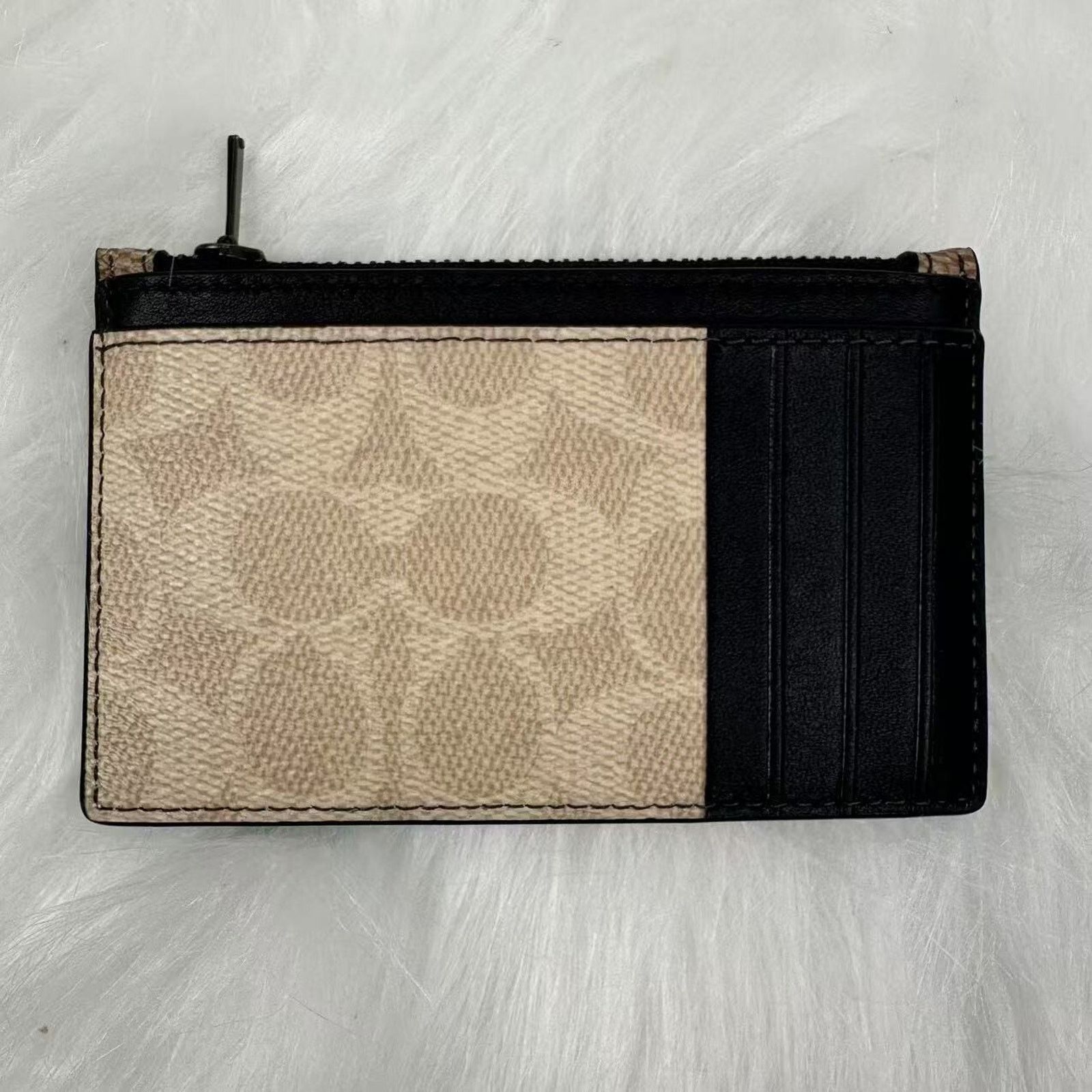 Coach Coach Zip Card Case In Blocked Signature Canvas In Sand/Tan Size ONE SIZE - 1 Thumbnail