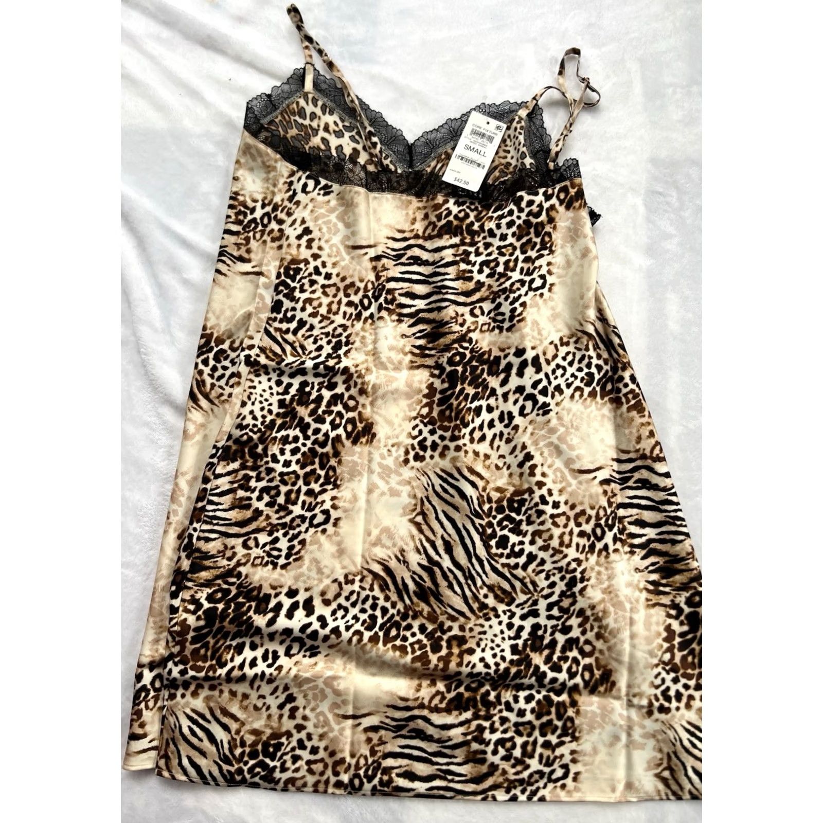 Incu NWT INC Leopard Print Nightgown Lace Gown Sleeveless V-Neck Size S Multicolor Size ONE SIZE - 6 Thumbnail
