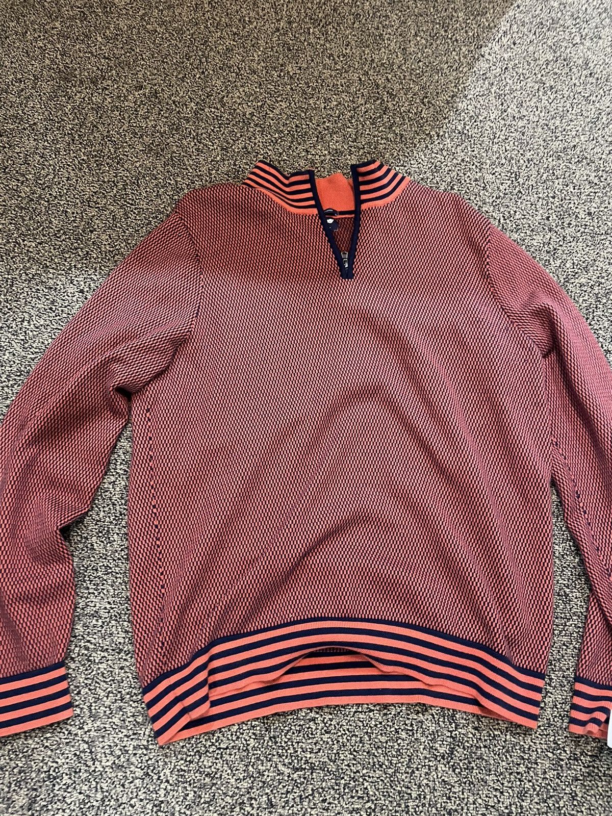 Vintage Orange Striped Zip-Up sweater Size US XL / EU 56 / 4 - 2 Thumbnail