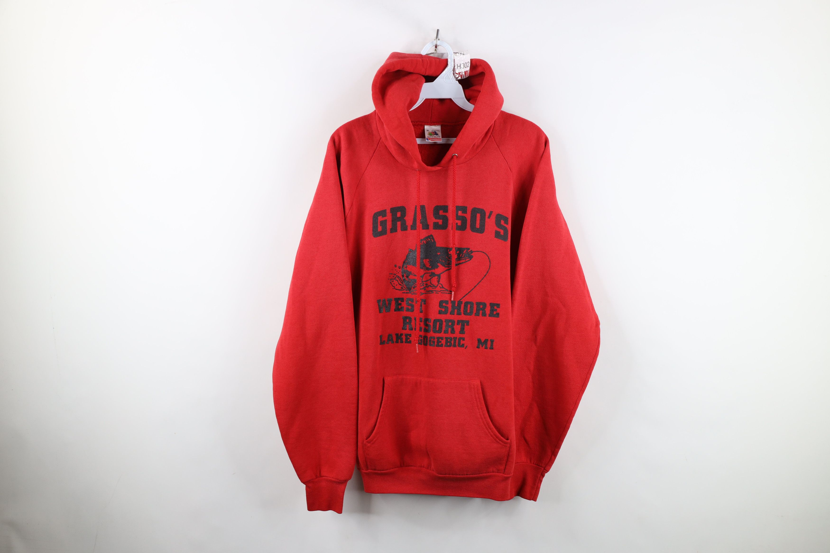 Vintage Vintage 90s Bass Fishing Michigan Hoodie Sweatshirt Red USA Size US XL / EU 56 / 4 - 1 Thumbnail