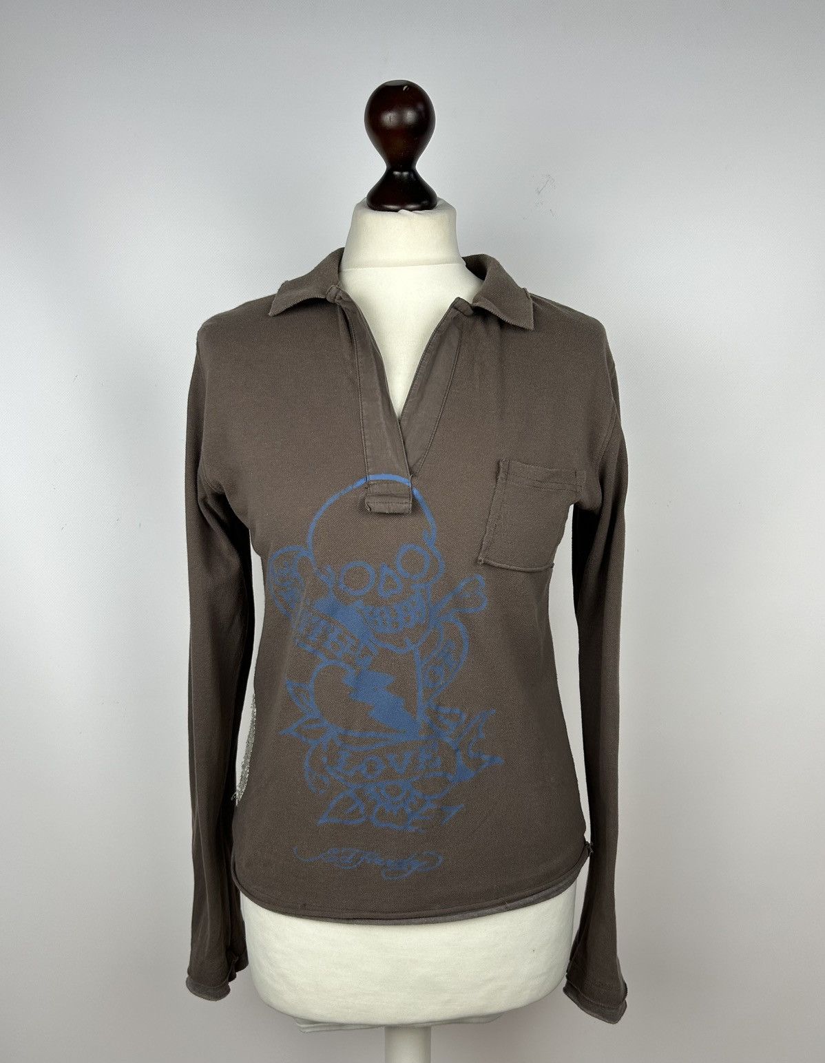 Ed Hardy Vintage Ed Hardy Brown Skulls Fire Avant Garde Top Polo Size S / US 4 / IT 40 - 6 Thumbnail