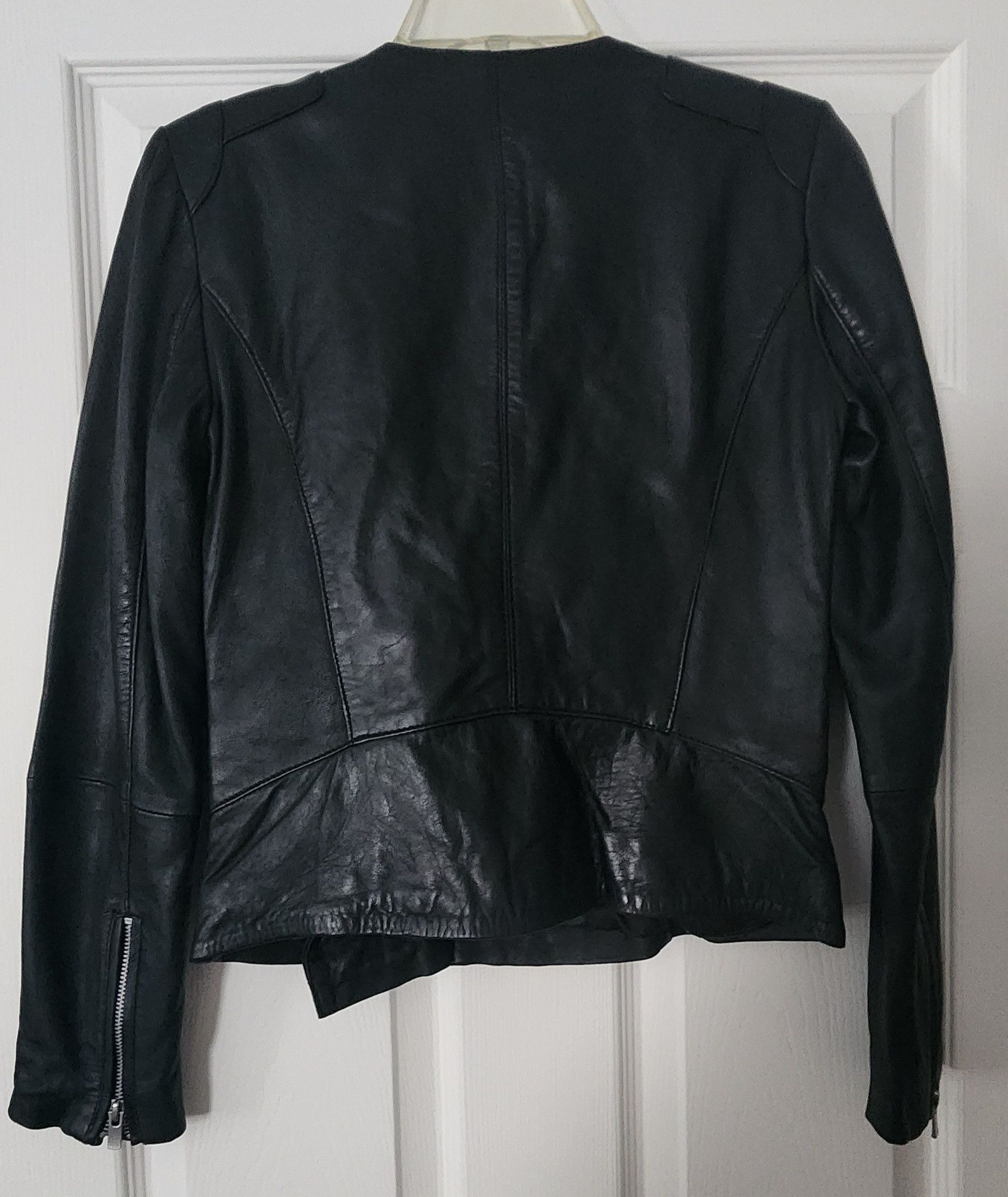 Mango NWOT Mango Black 100% Genuine Leather Moto Jacket Coat XXS Size XXS / US 00 / IT 34 - 3 Thumbnail