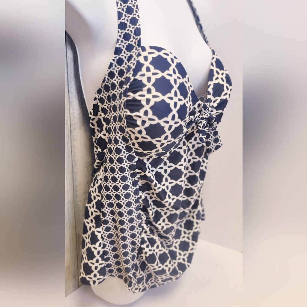 Merona Merona Navy and White Halter Swimsuit Top Size Large Size ONE SIZE - 2 Thumbnail