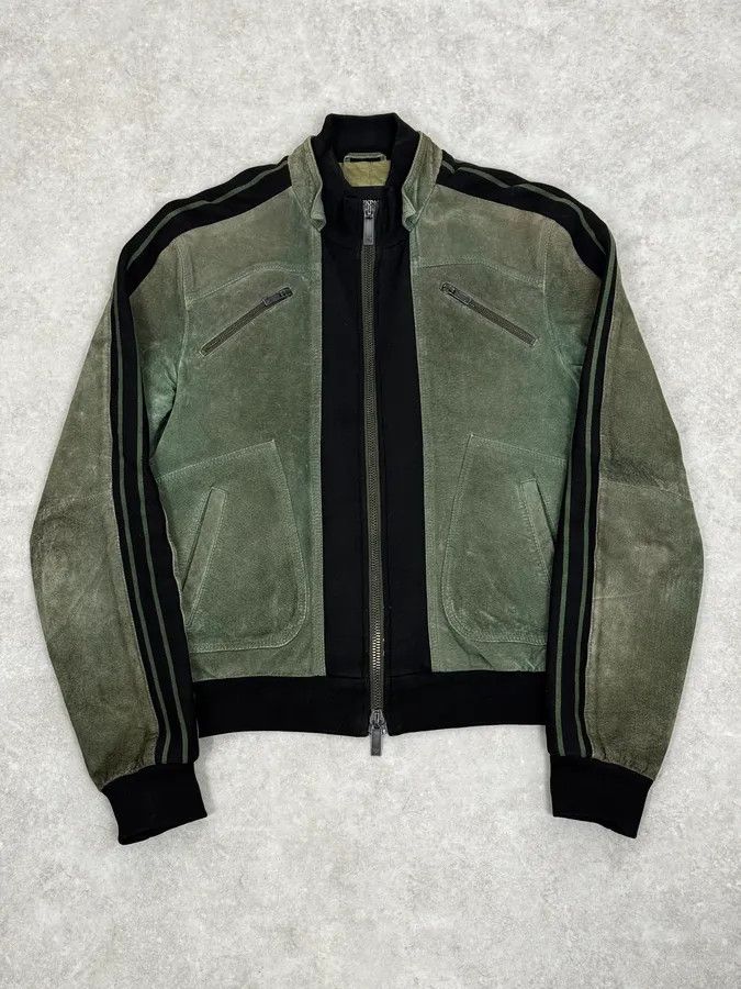 Emporio Armani SS2007 Emporio Armani Green & Black Suede Leather Biker Jacket Size US S / EU 44-46 / 1 - 1 Thumbnail