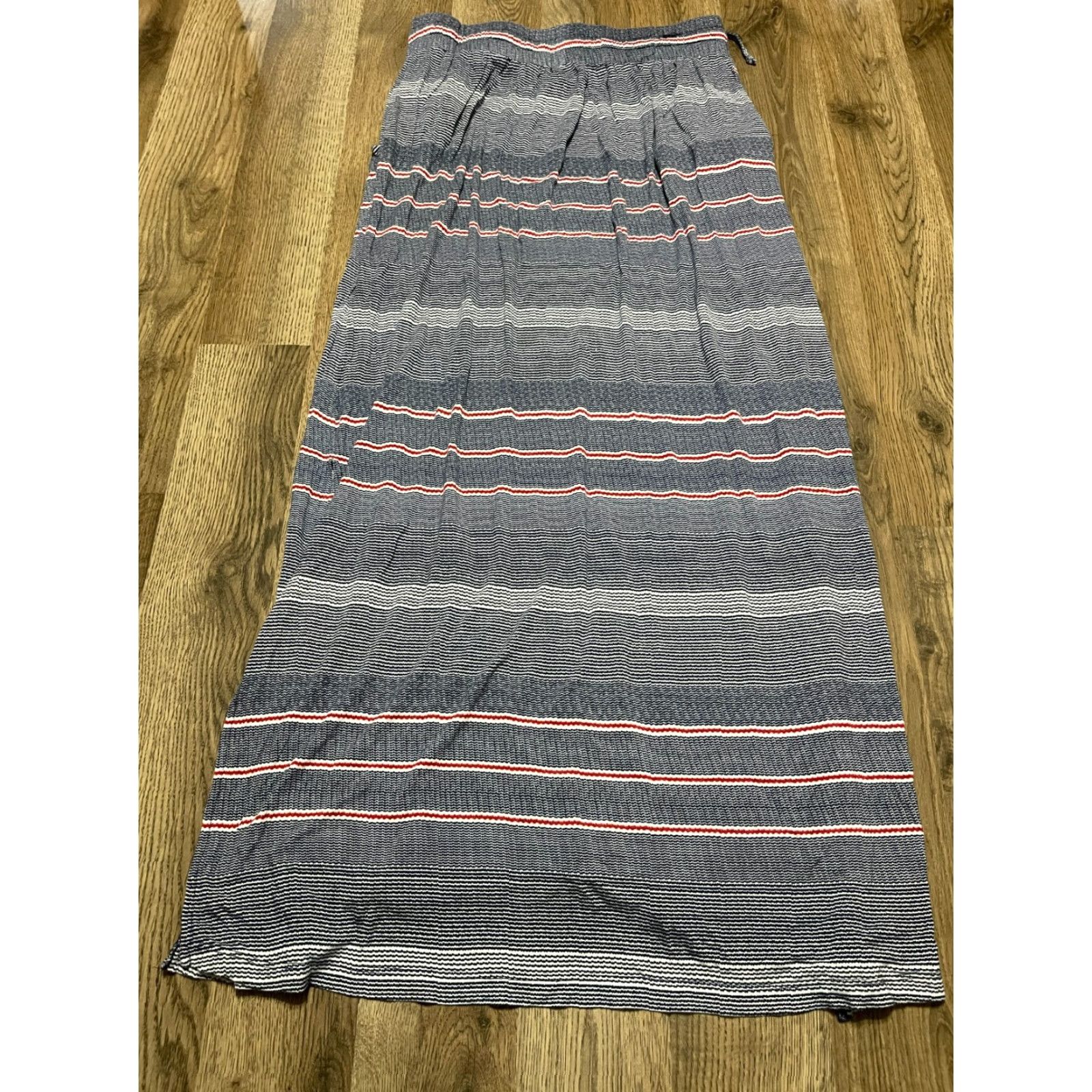 Vintage Design History Skirt, Women's Size Small, Tie Waist, Side Slit, Blue Red White, Striped, A-Line, Long, Casual, Regular, Women, SKirt Size 28" / US 6 / IT 42 - 2 Thumbnail