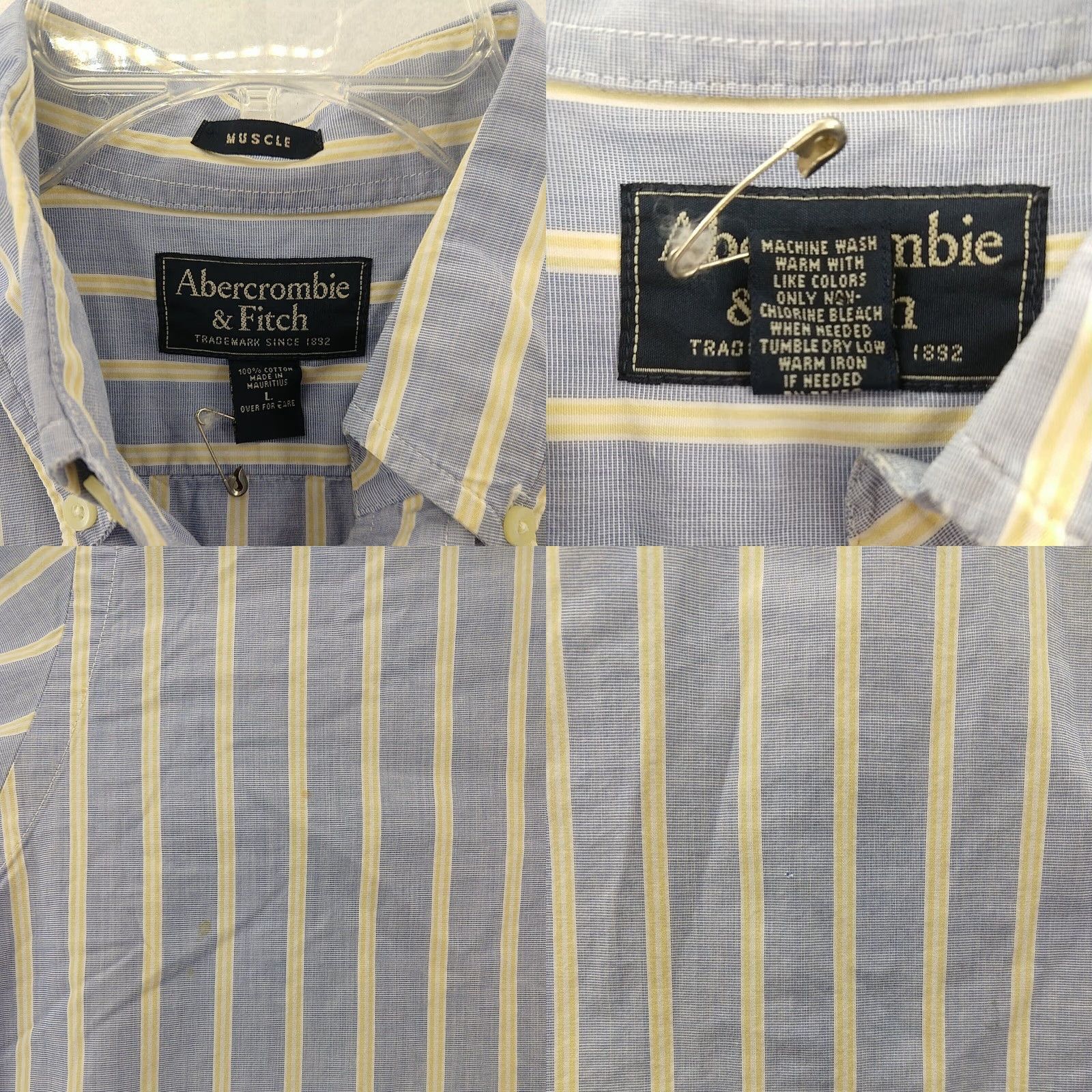Abercrombie & Fitch Abercrombie Fitch Mens L Long Sleeve Striped Muscle Button Up Blue Stripe Shirt Size US L / EU 52-54 / 3 - 8 Thumbnail