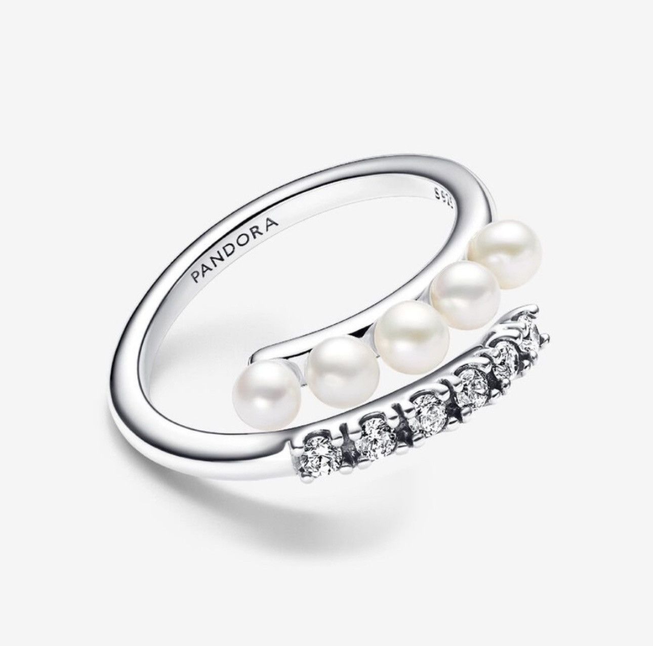 pandora Pandora Treated Freshwater Cultured Pearls & Pavé Open Ring Size ONE SIZE - 4 Thumbnail