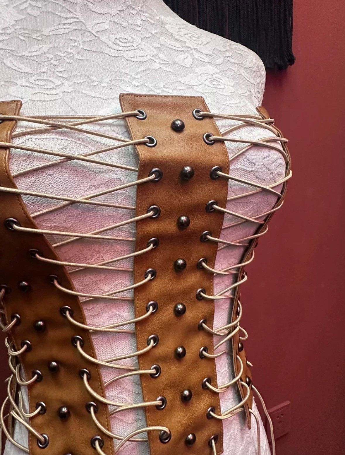 Designer gothic inspired adjustable faux leather lace up corset top Size ONE SIZE - 9 Thumbnail